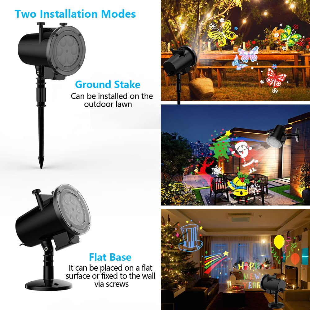 Syslux Holiday Projector Light - Waterproof LED with Remote Control, 16 HD Slides, Black - Perfect for Halloween & Christmas Decorations