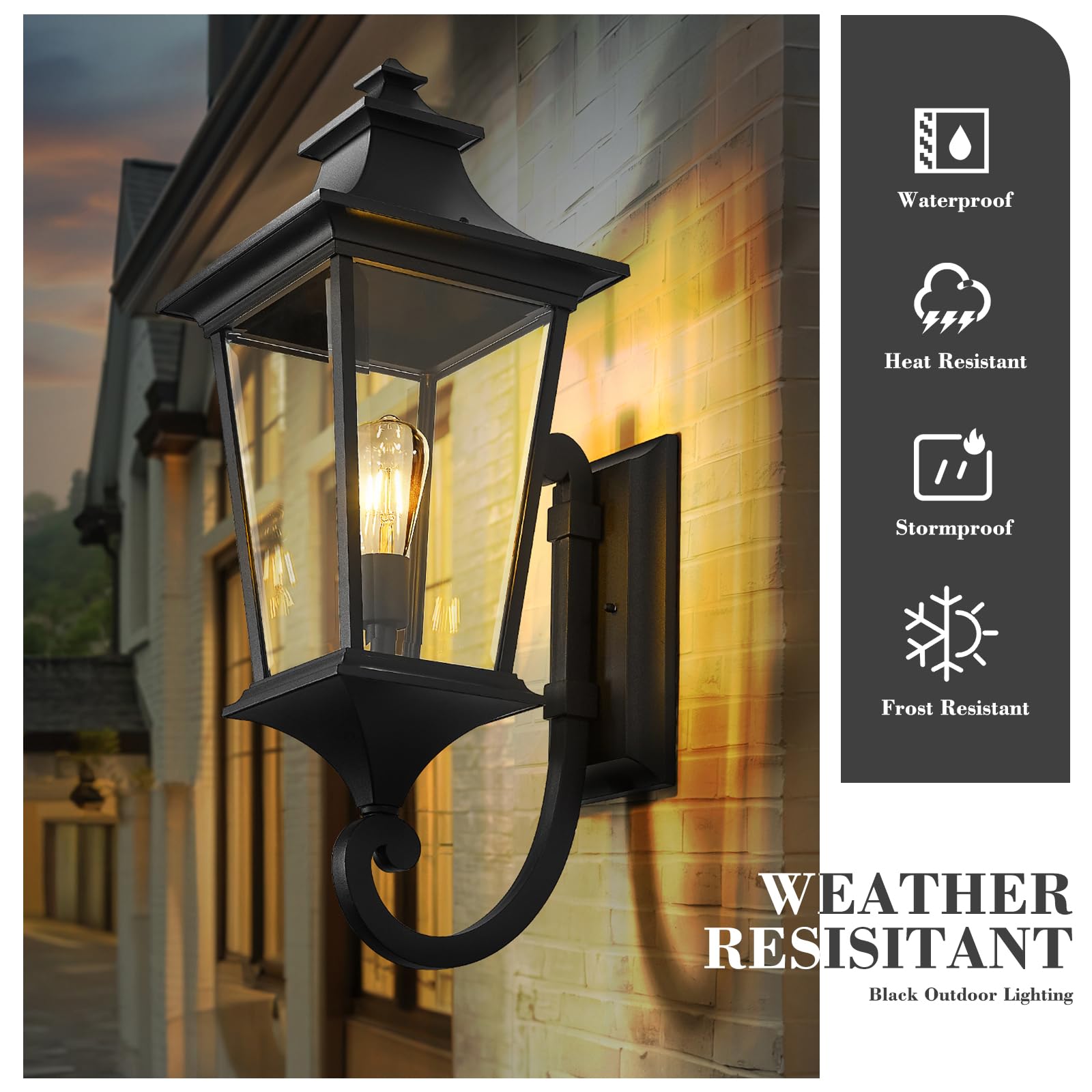 Emliviar 29.3 Inch Outsider Wall Lantern, Outdoor Wall Light Suitable For House Porch, Clear Glass In Black Finish, Xe292Ub-L Bk