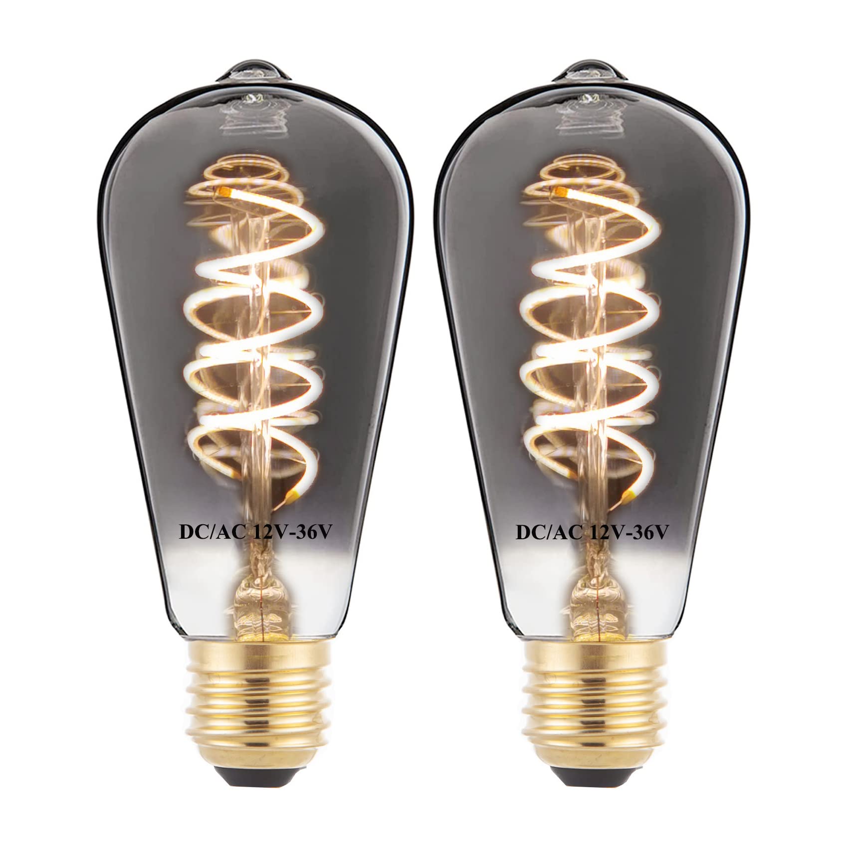 SHUWDKAR 12V Edison Bulb Vintage Warm White 2700K E26 Medium Base, DC/AC 12V 24V 36V LED Edison Light Bulb 40W Equivalent, Low V