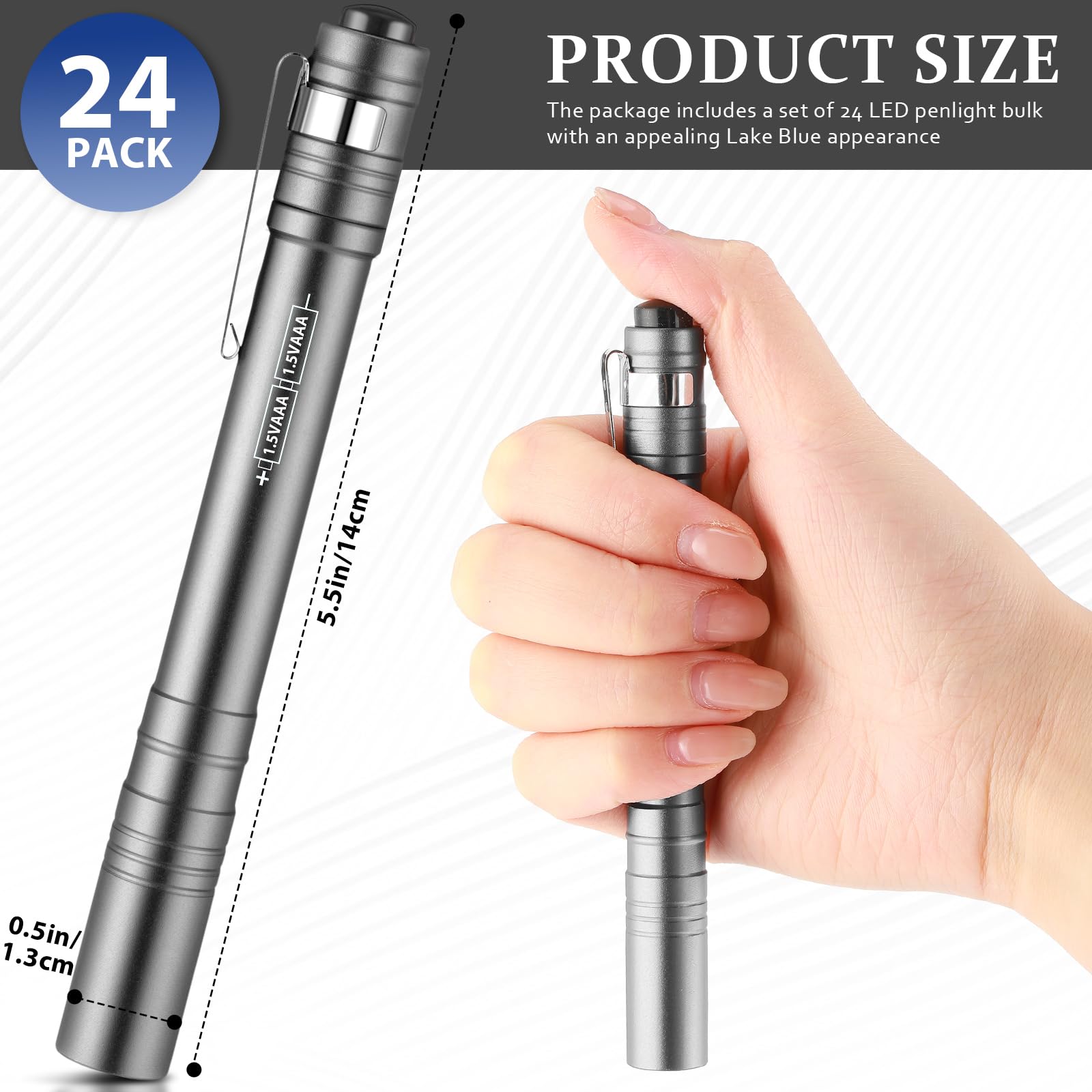 Rossesay Mini Pen Flashlights 24 Pack LED Aluminum Pocket Lights Silver Gray Model XUU-Rossesay-2655