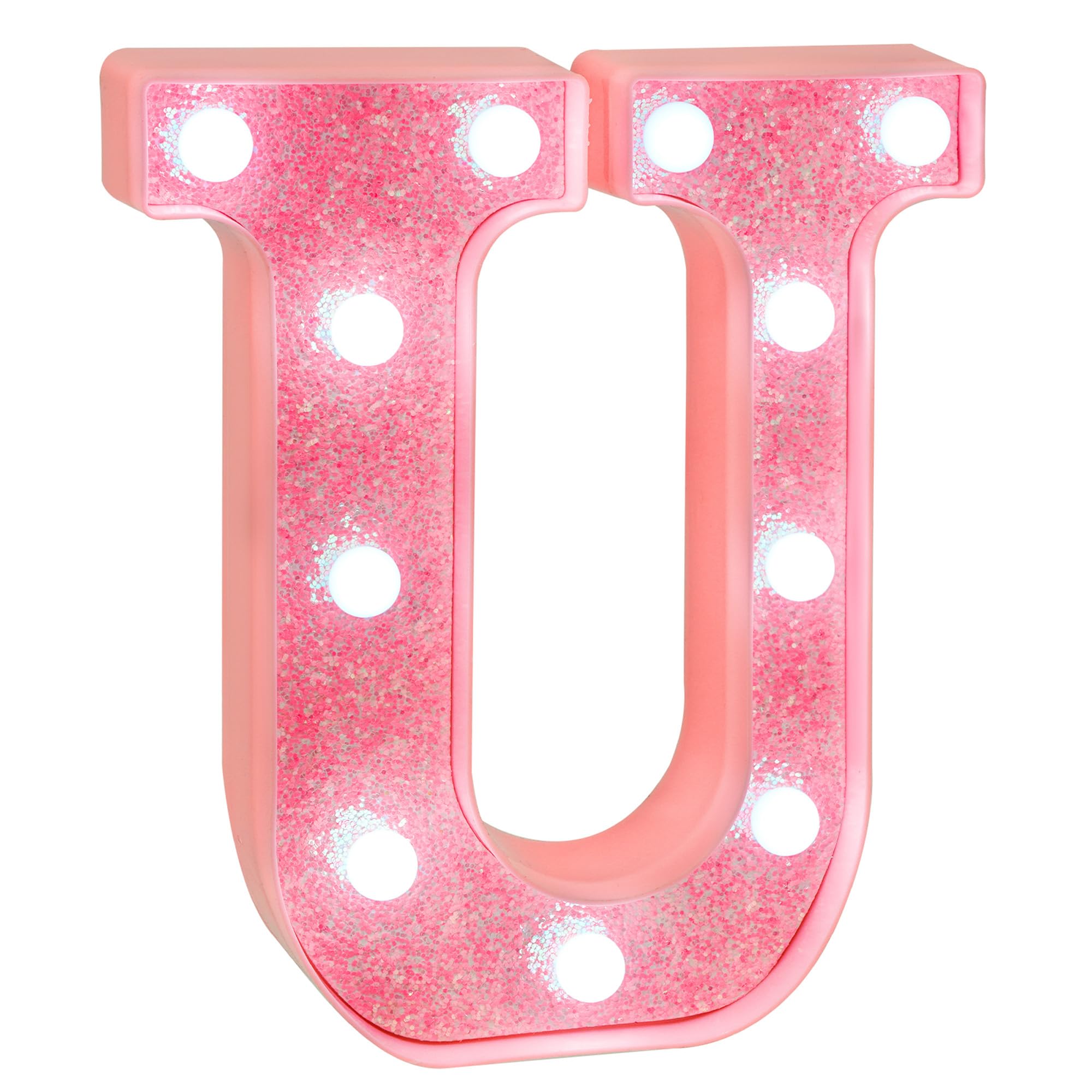 EUFONY Pink Glitter LED Marquee Light Up Letter U with Cool White Lights, Battery-Powered Alphabet Letter Sign for Girls Gift, B