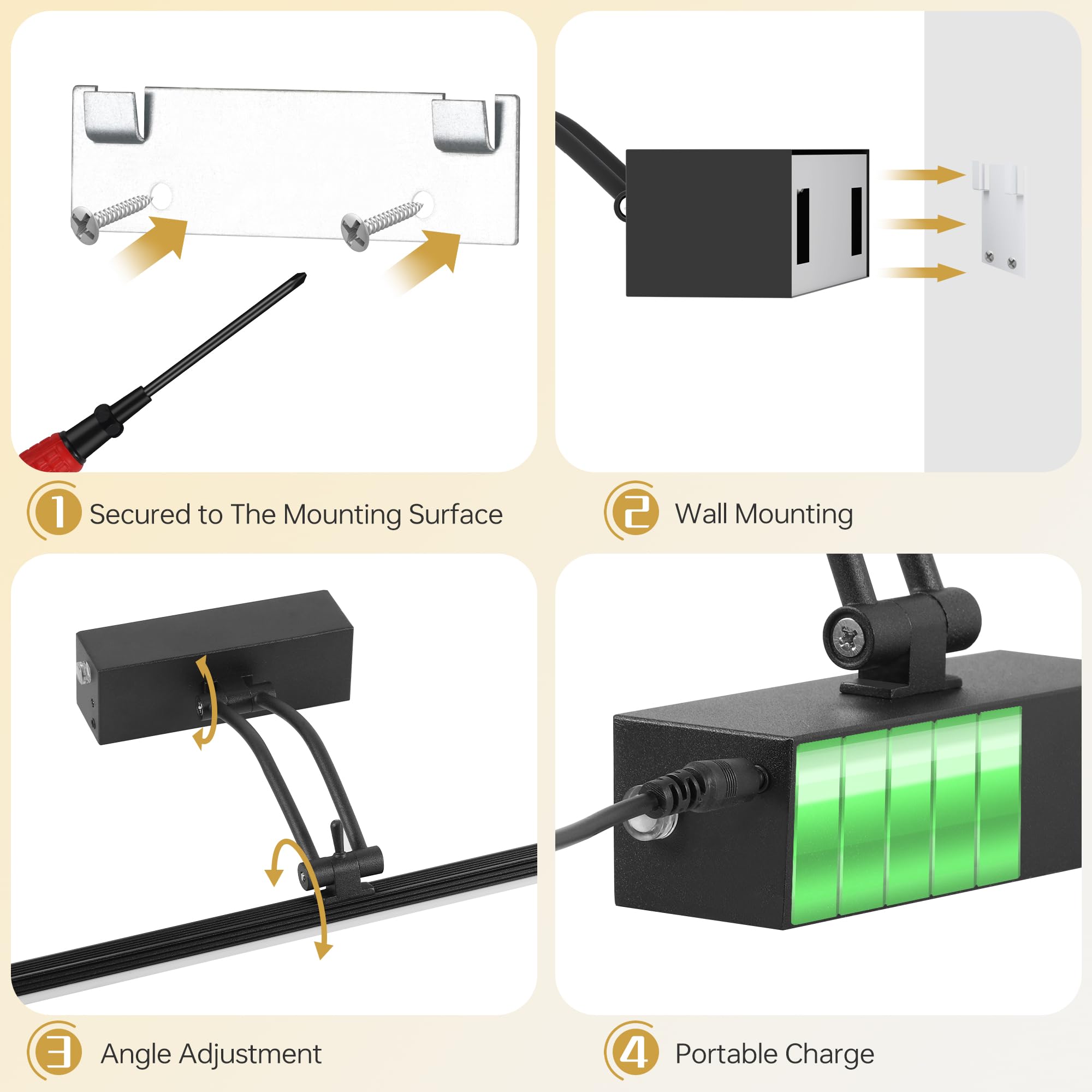 24 Inch Picture Light For Wall, 2 Pack 6400Mah Rechargeable Battery Operated Picture Lights , Wireless With Remote Gallery Light