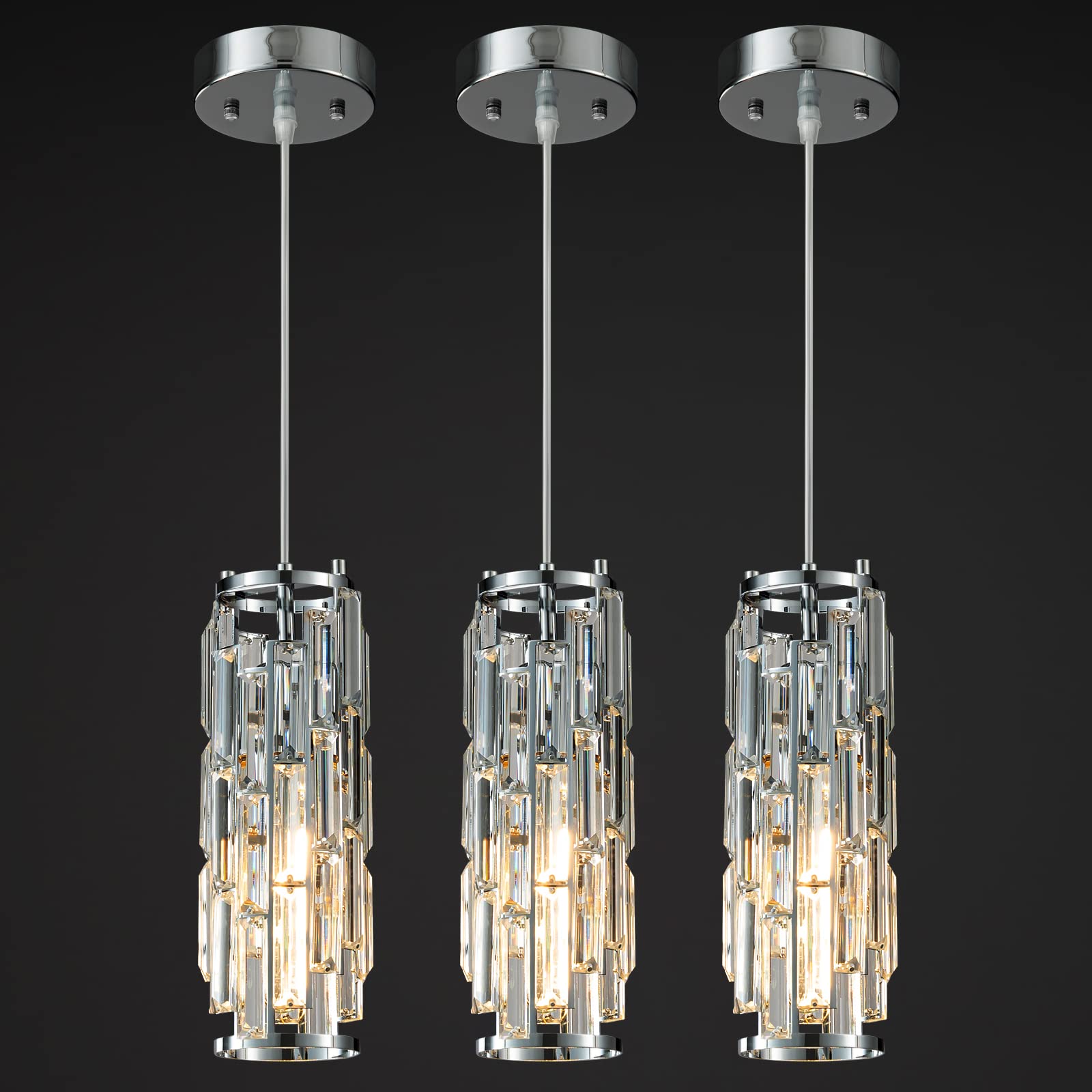 LMQNINE Pendant Lights Modern Chrome Pendant Light Mini Crystal Chandelier Pendant Lighting for Kitchen Island Dinning Room Bedr