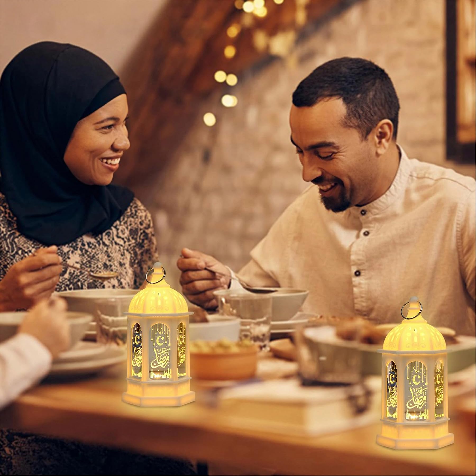 Lifnatty Ramadan Lantern Lights 2 Pack, White ABS Mini Decorations, Model 01