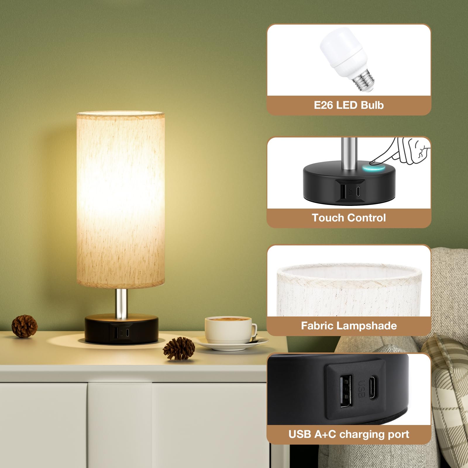 Partageiz Small Touch Bedside Lamp For Bedroom - Table Lamps For Nightstand, Minimalist Night Stands Light Lamp, Desk Lamps For Reading Room, Kids Room, Living Room, Office, Dorm