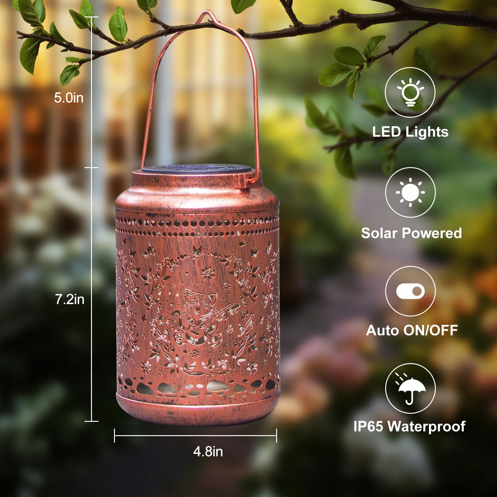 YISITEONE Cat Outdoor Solar Lanterns, Waterproof Metal Decor Lights, Brown, 2 Pack, Model ES04250500008