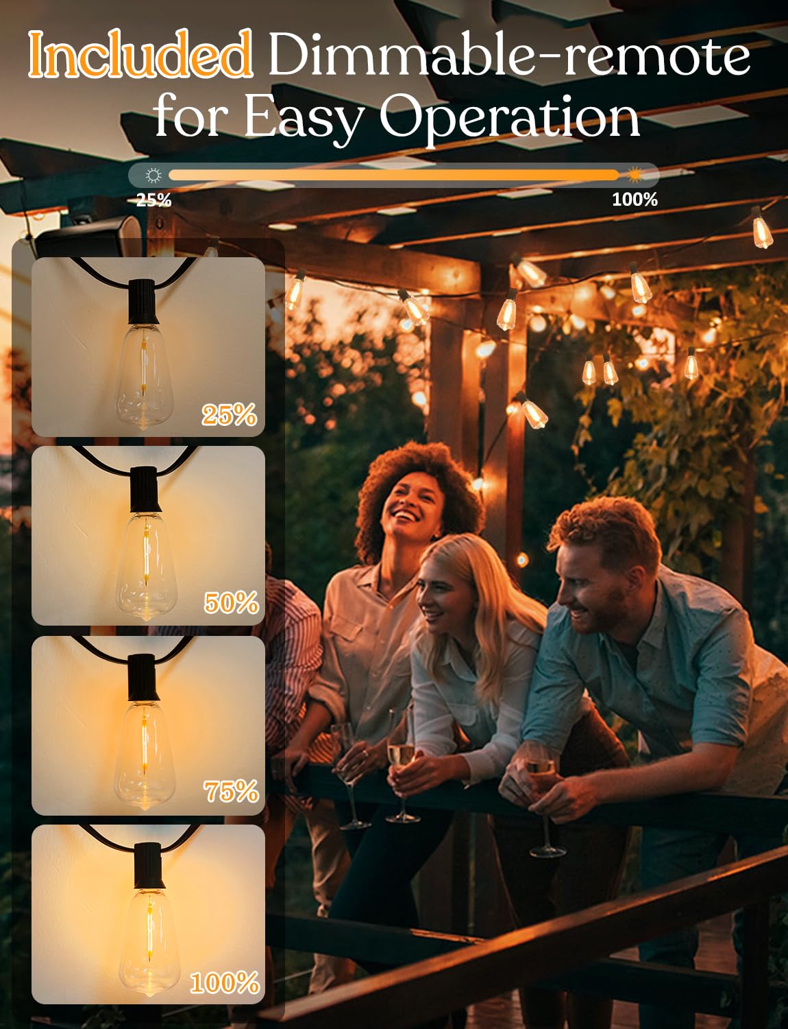 100Ft Solar Outdoor String Lights With Remote - Usb Rechargeable Solar Powered Outdoor Patio Lights, Larger 3.5W Solar Panel , T