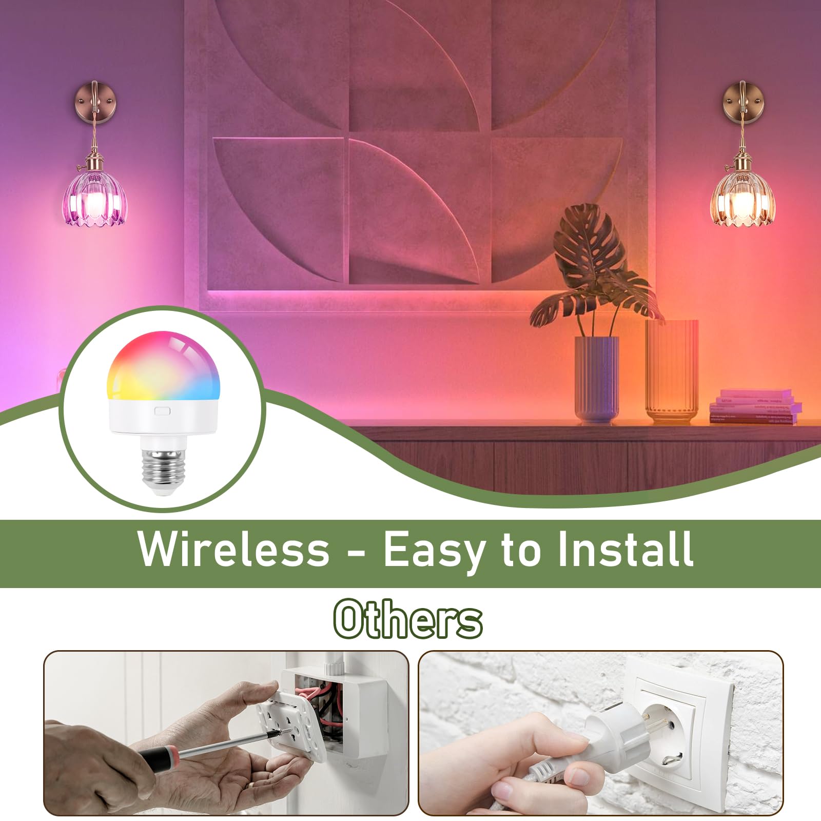 EIDEARAY Vintage Wall Sconces - Amber Tulip Glass, Battery Operated, Rechargeable RGB, Dimmable Remote Control, Model YLC-BRO3TB