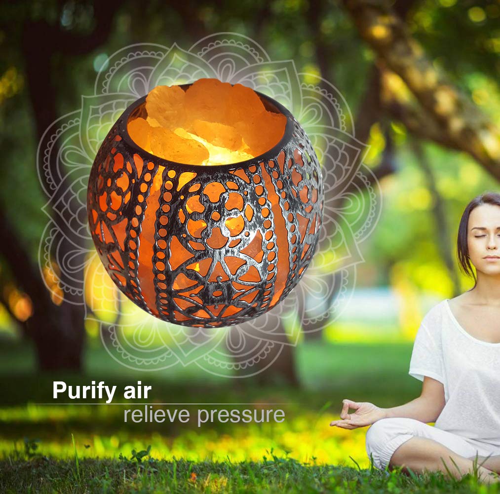 Imy King Salt Night Light,Natural Wall Light Salt Lamp With 2 Bulbs, Himalayan Rocks Salt Lamp With Spherical Metal Basket Gift