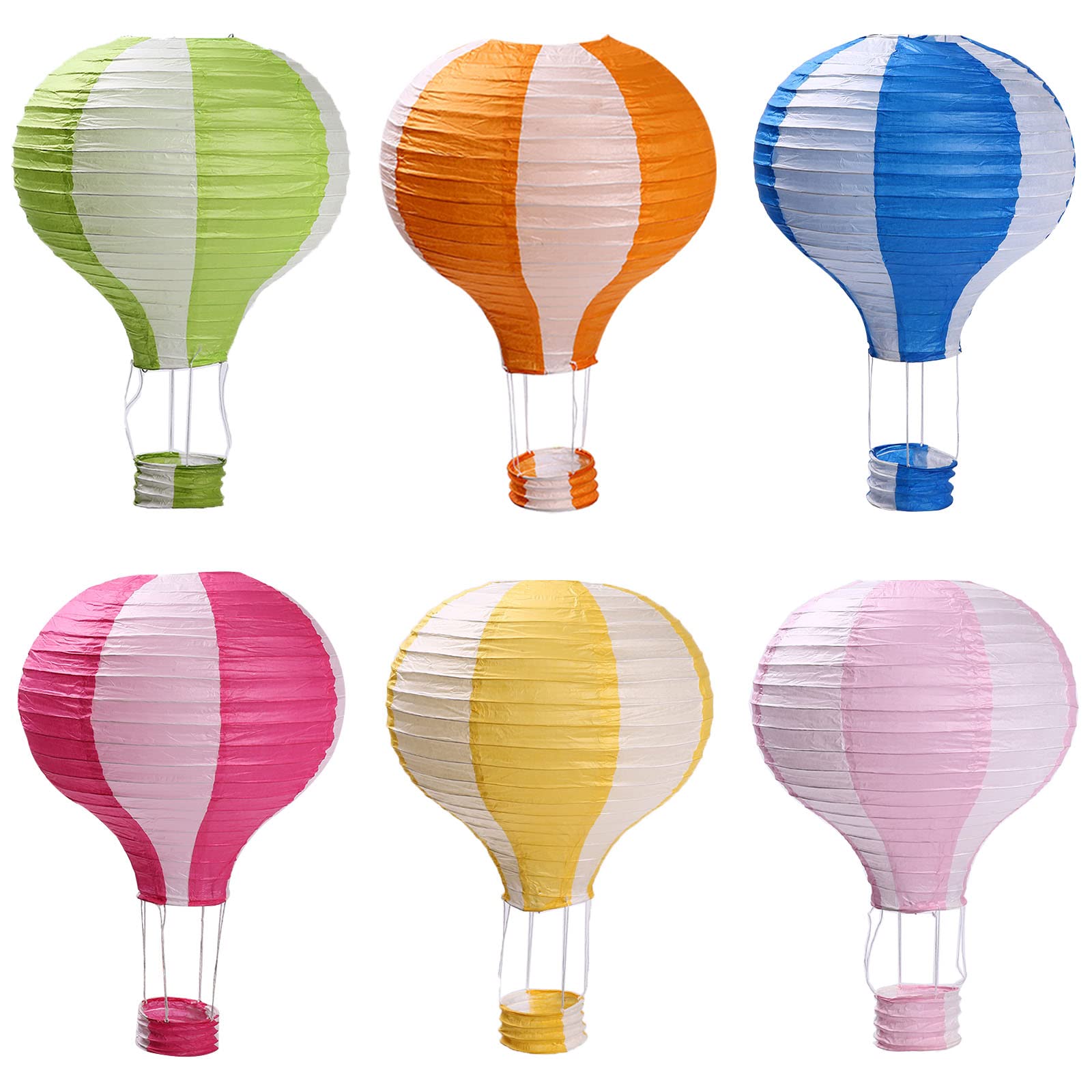 zilue Hot Air Balloon Paper Lanterns Set of 6, Stripe, Wedding & Party Decorations, Model PL1002-Stripe