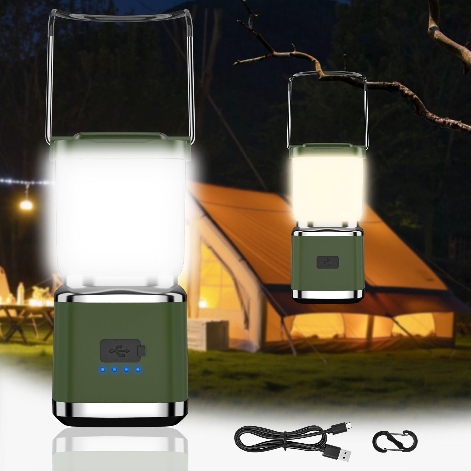 iToncs LED Camping Lantern, 1000 Lumens, 4 Light Modes, Rechargeable, Waterproof, Dark Green, Mini Lantern Flashlight