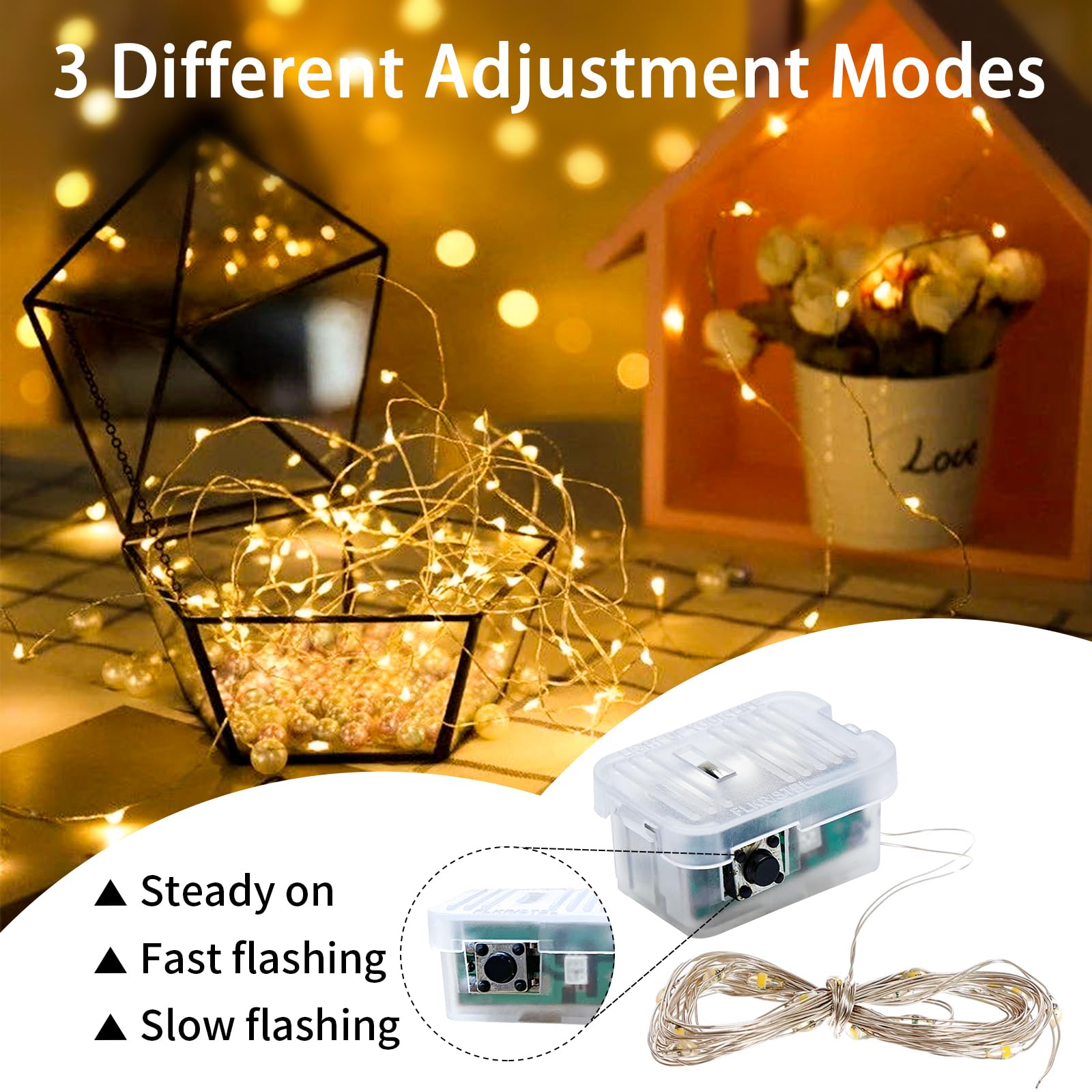 chzk 8 Pack LED Fairy Lights, 20 LED Mini String Lights, Waterproof, Warm White, 7Ft, Model A01-Mini for Home Decor