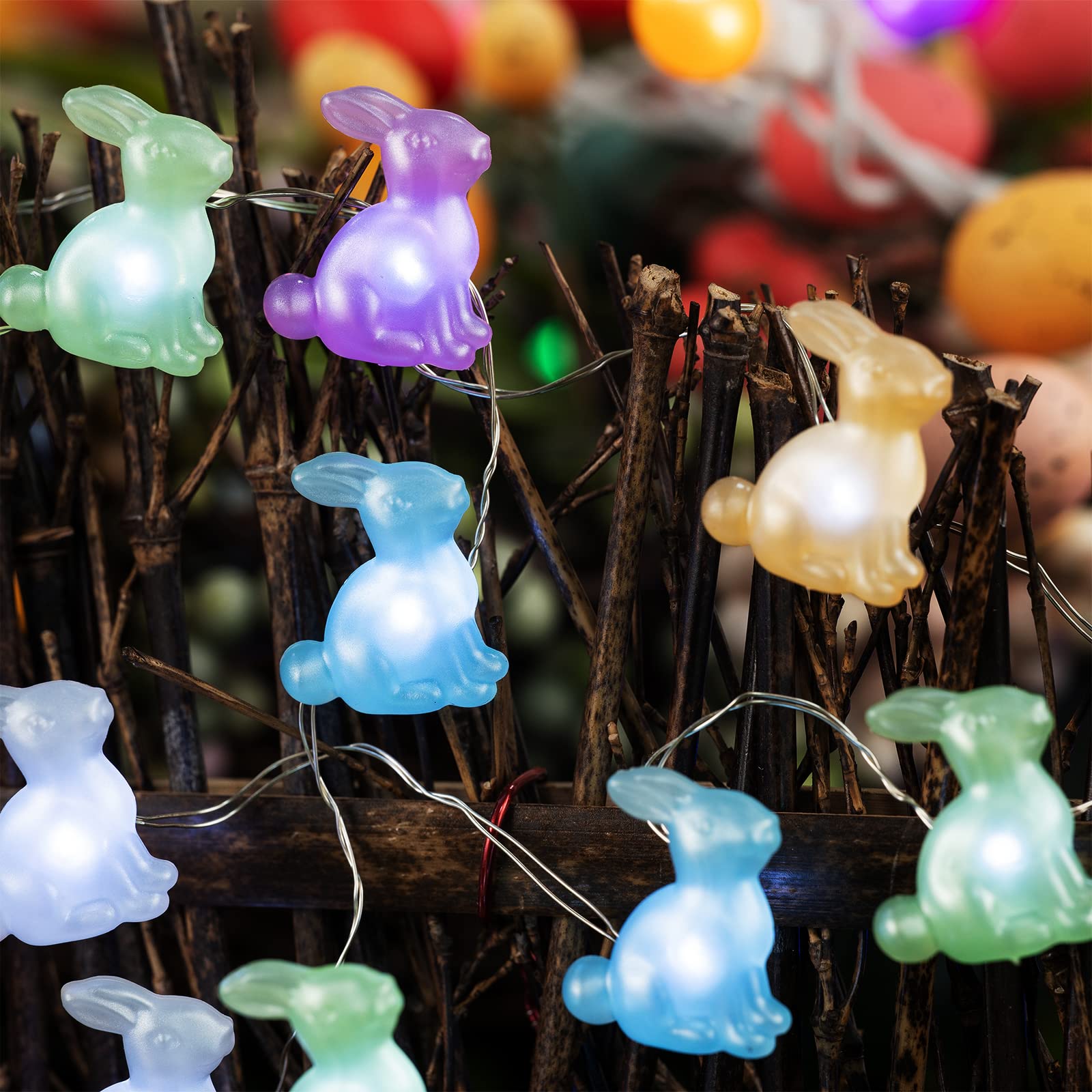 BOHON LED String Lights, Rabbit Shape, 40 LEDs, Battery Operated, 10 ft, Purple Blue Green Yellow White, Model BH-SL-13