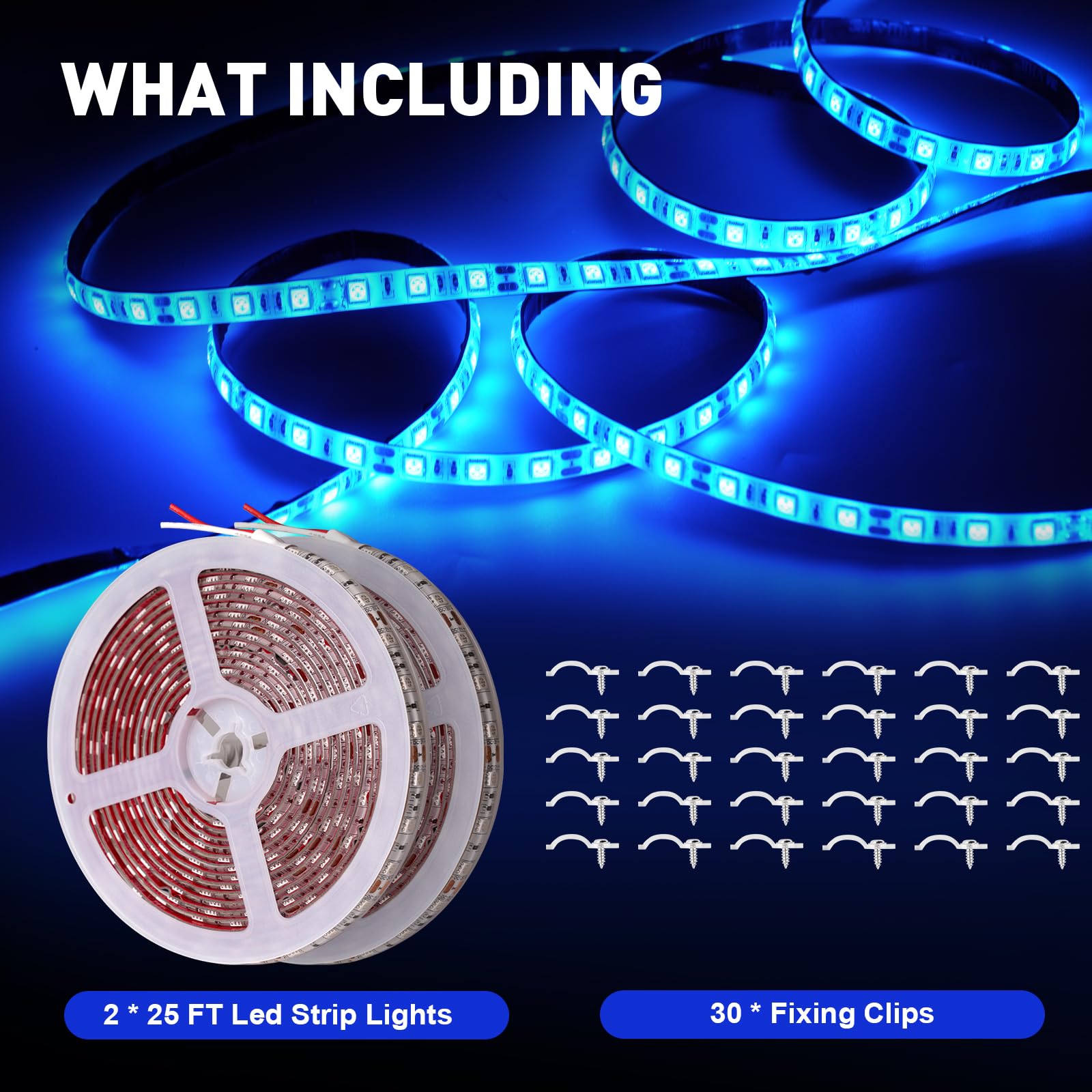 JUIOHAKY Marine LED Strip Lights 12V Waterproof 50ft for Pontoon, Kayak, Jon Boat - Blue