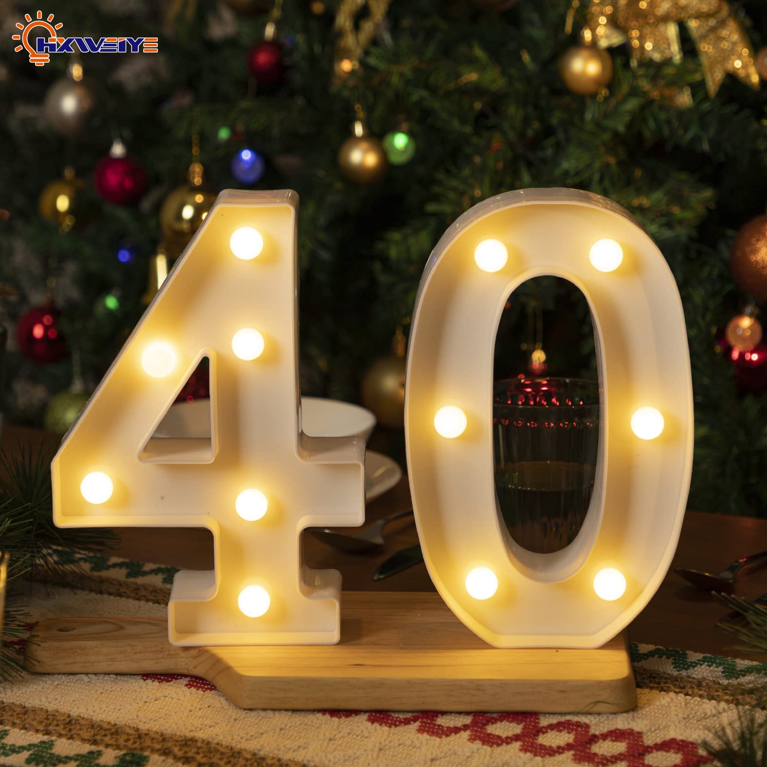 HXWEIYE Marquee Light Up Numbers - LED Sign, 26 Letters & 10 Numbers, Battery Powered, Warm White Color
