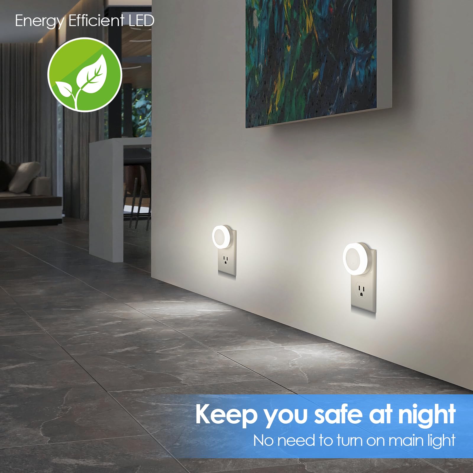 FOLKSMATE LED Night Light, Dimmable Plug-in, Dusk to Dawn Sensor, 2-Pack, White, Model ZLU03159-A