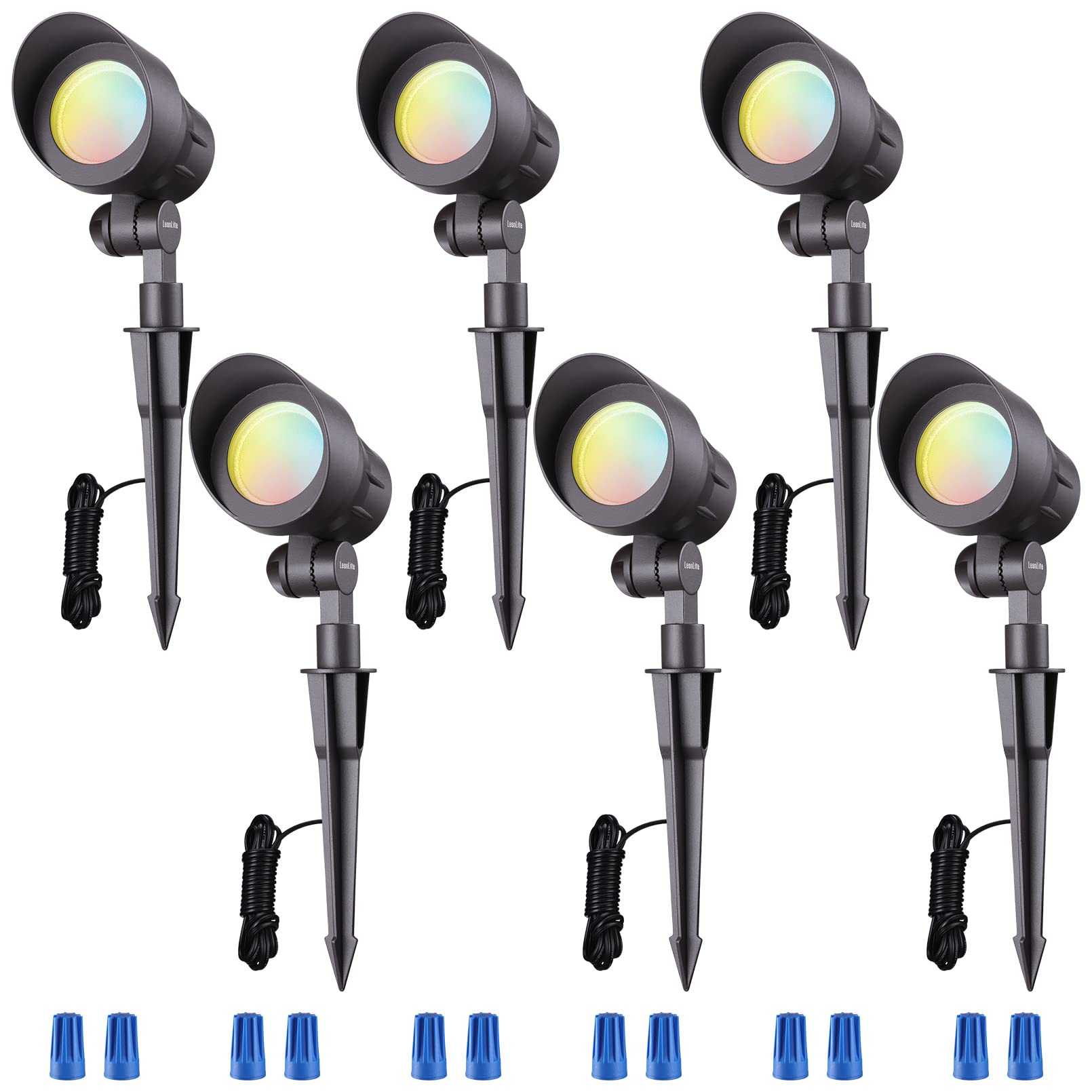 LEONLITE 3CCT Low Voltage LED Landscape Spotlight, 12V AC/DC, Die-cast Aluminum, 4W, Waterproof, CRI90+, Model 49403, Pack