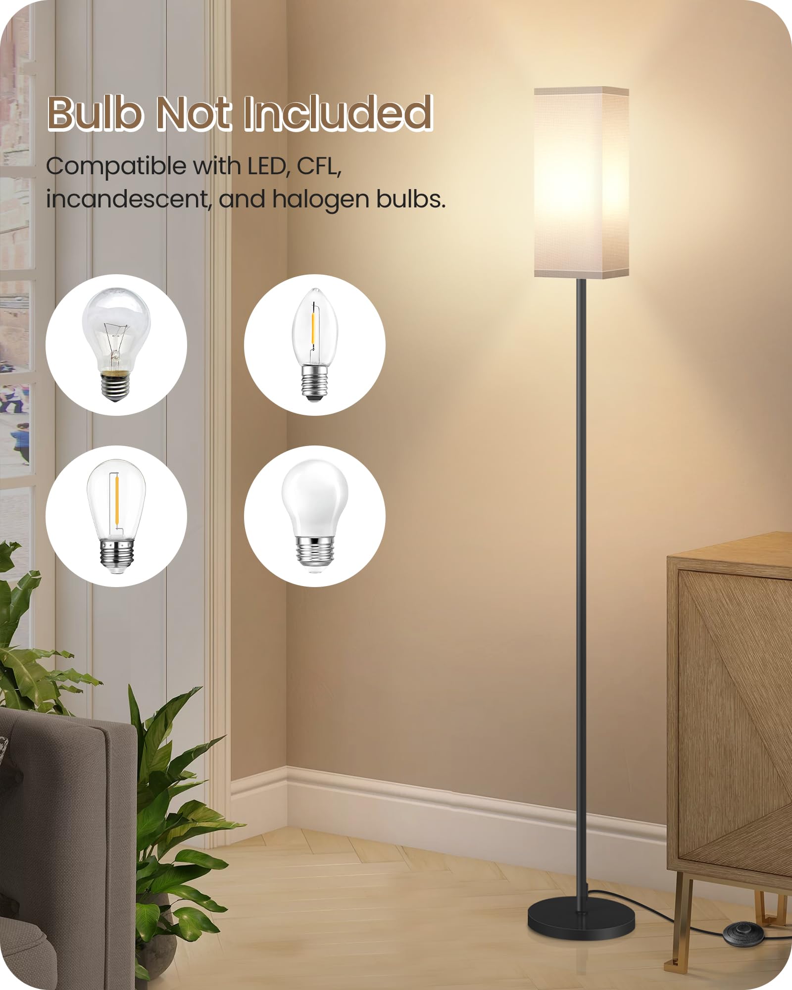Goebleson 2Pack Floor Lamp, Pole Lamp With Foot Switch, Modern Standing Lampshade, Minimalist Freestanding Lamp (Bulb Not Includ