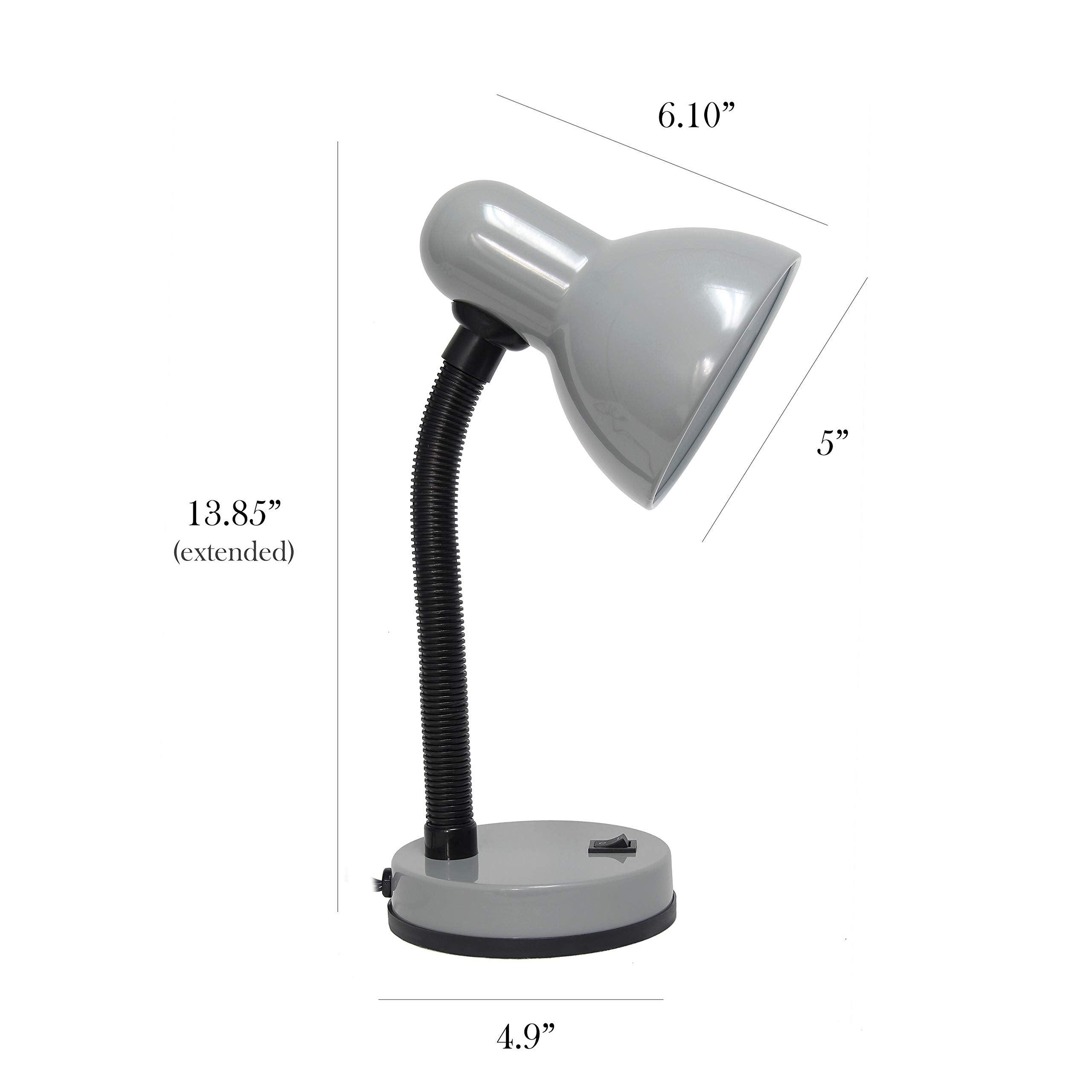 Simple Designs Ld1003-Slv Basic Metal Desk Lamp With Flexible Hose Neck For Office, Living Room, Bedroom, College Dorm, Bookshel
