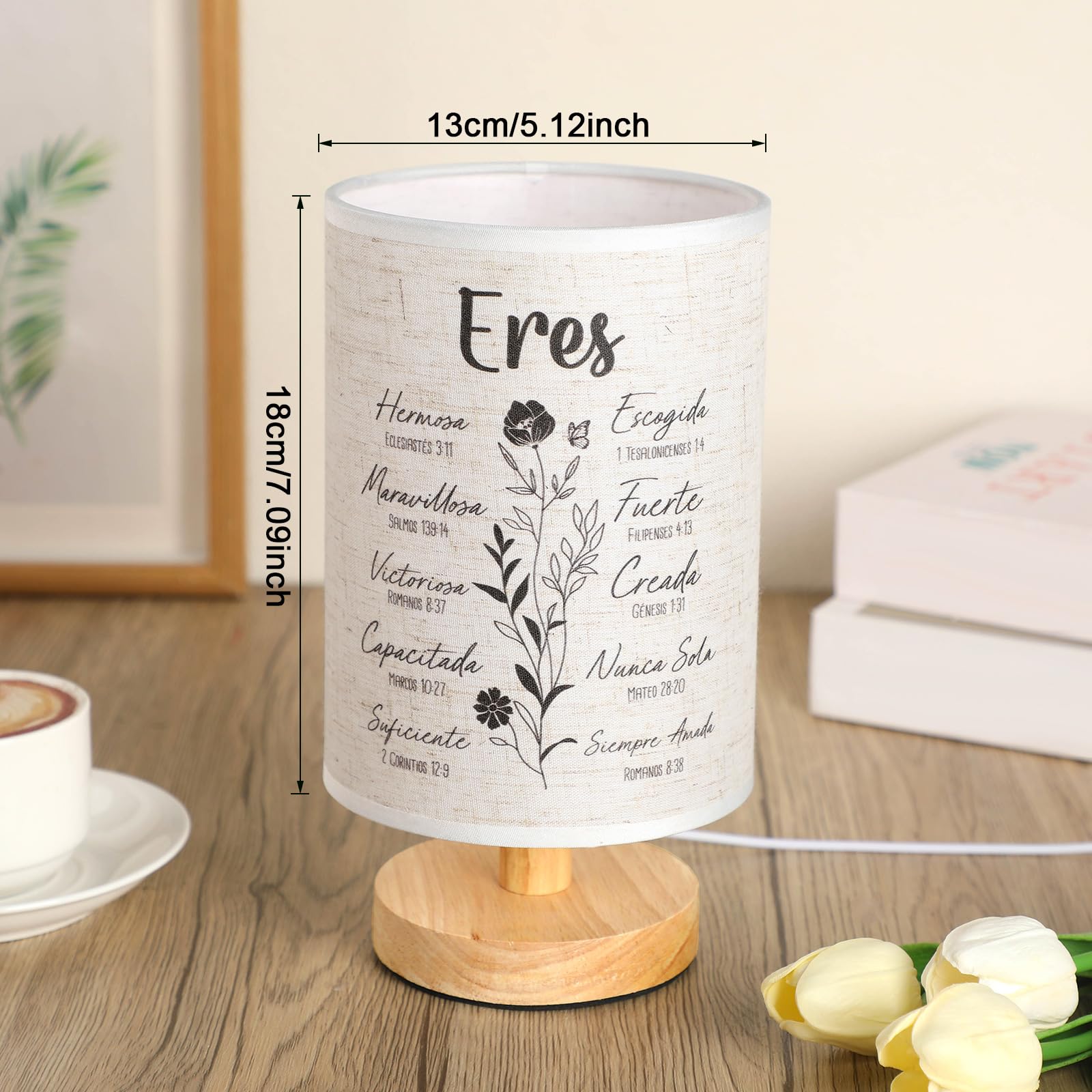 Kittmip Table Lamp, Fabric Night Light with Bible Verse, Flax Color, Model MOO-Kittmip-0599