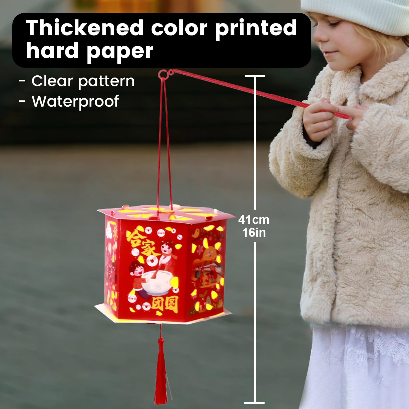 DUNCHATY 8pcs Lunar Chinese New Year Lanterns - Red Paper Lucky Lanterns for Kids - Model 3-RED-LED59-8P-7-CNY-LANTERN