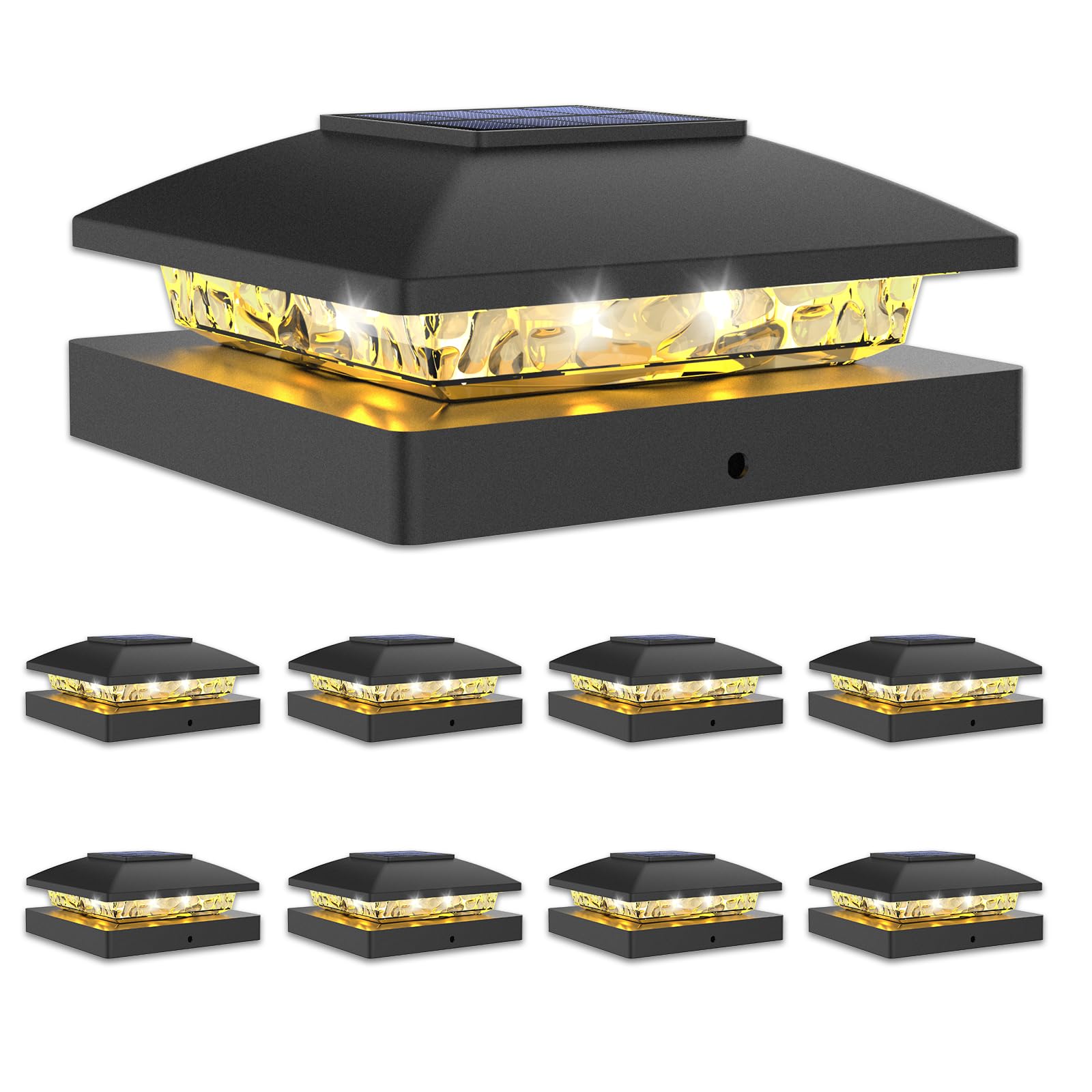 VOLISUN 4x4 Solar Post Cap Light 8pack,Solar Fence - Post Lights Outdoor Waterproof for Wooden/Vinyl Post,Black Deck Post Cap Li