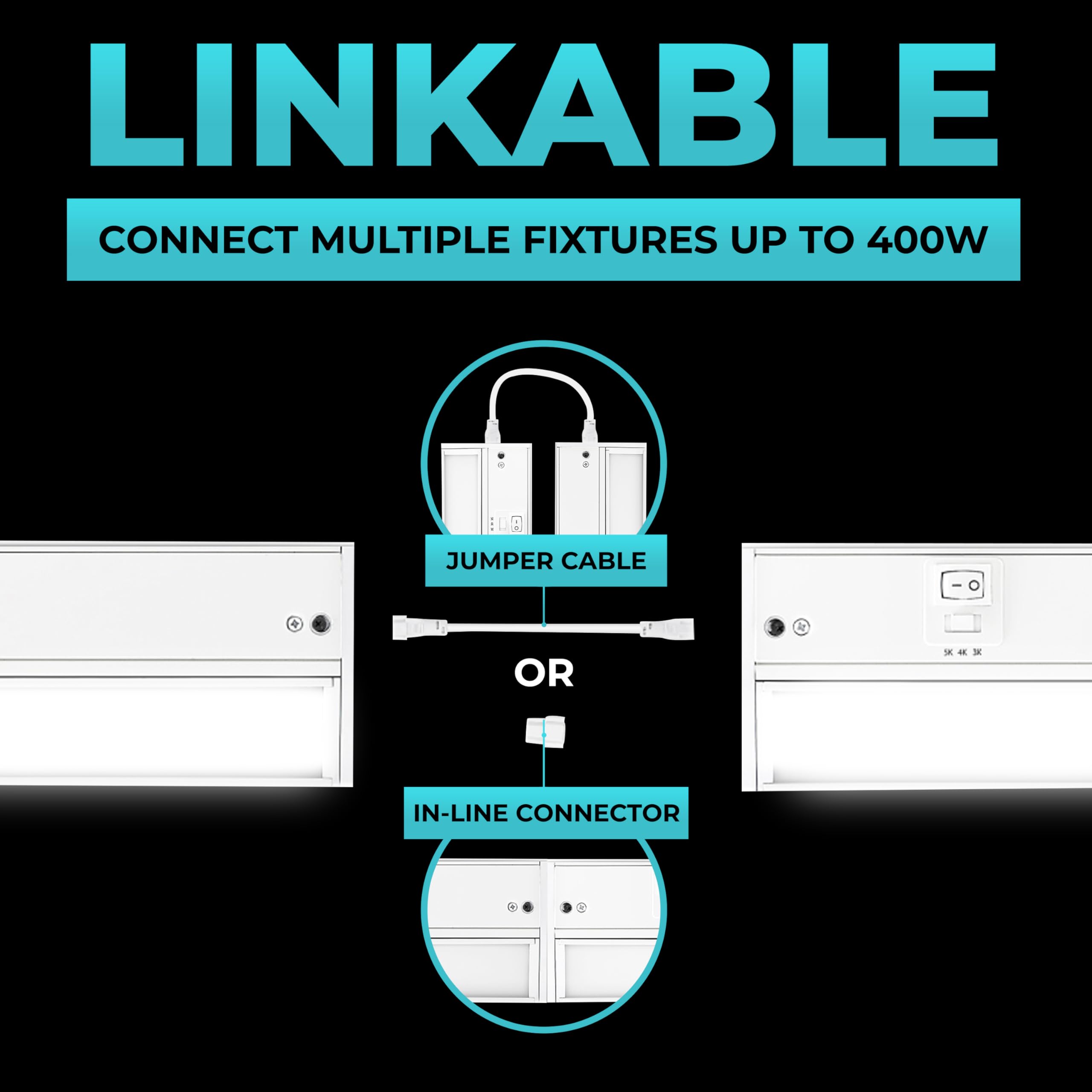 Led Under Cabinet Lighting Hardwired - Linkable Undercabinet Lights For Kitchen - 3Cct 9 Inch White Finish - Undercounter Dimmable Plug In Light Or Hard Wired - Under Counter Fixture Direct Wire