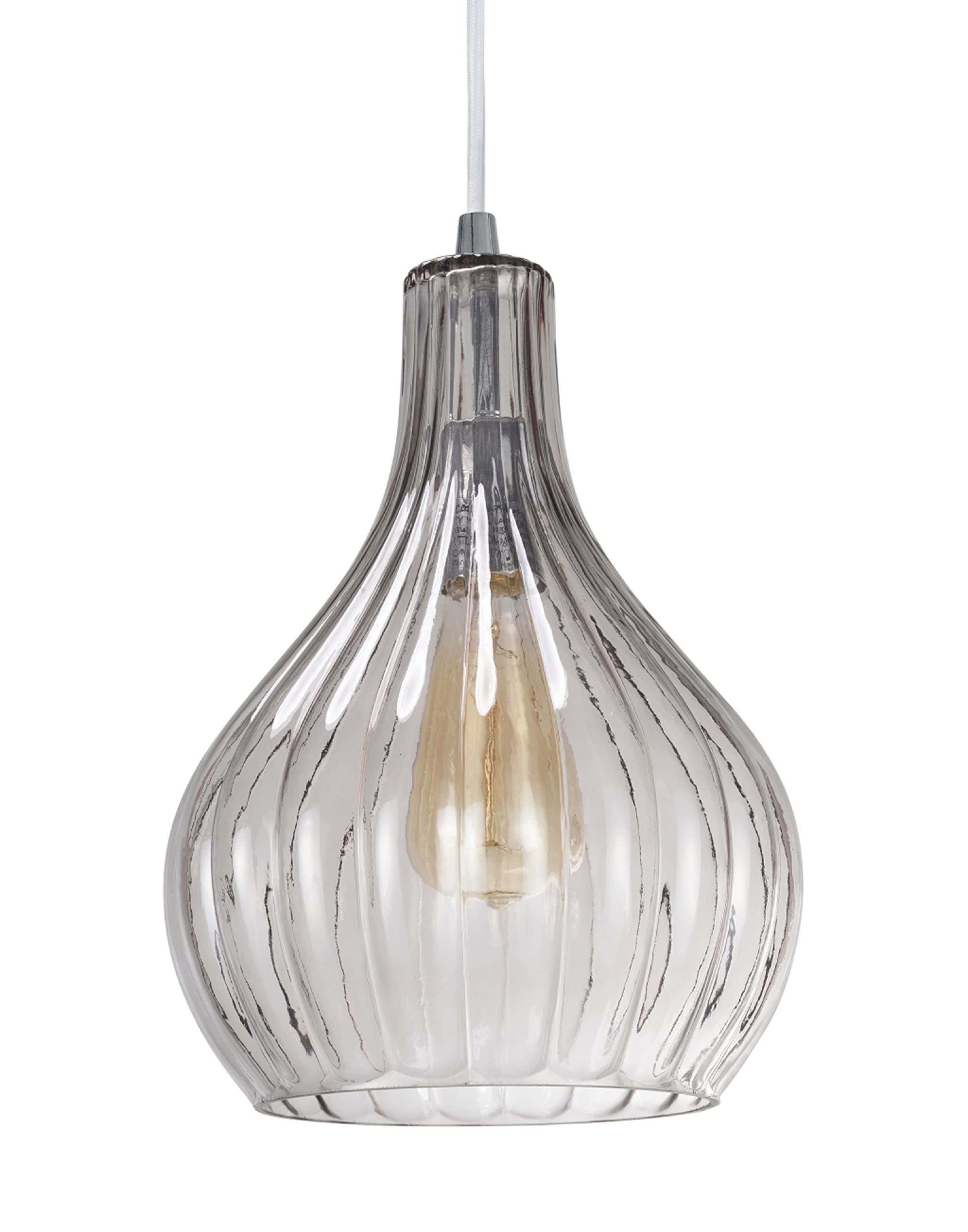 Aspen Creative Mini Pendant Light, Chrome Finish, Smoke Glass Shade, 1 Light, 8 5/8in Wide, Model 61039-2