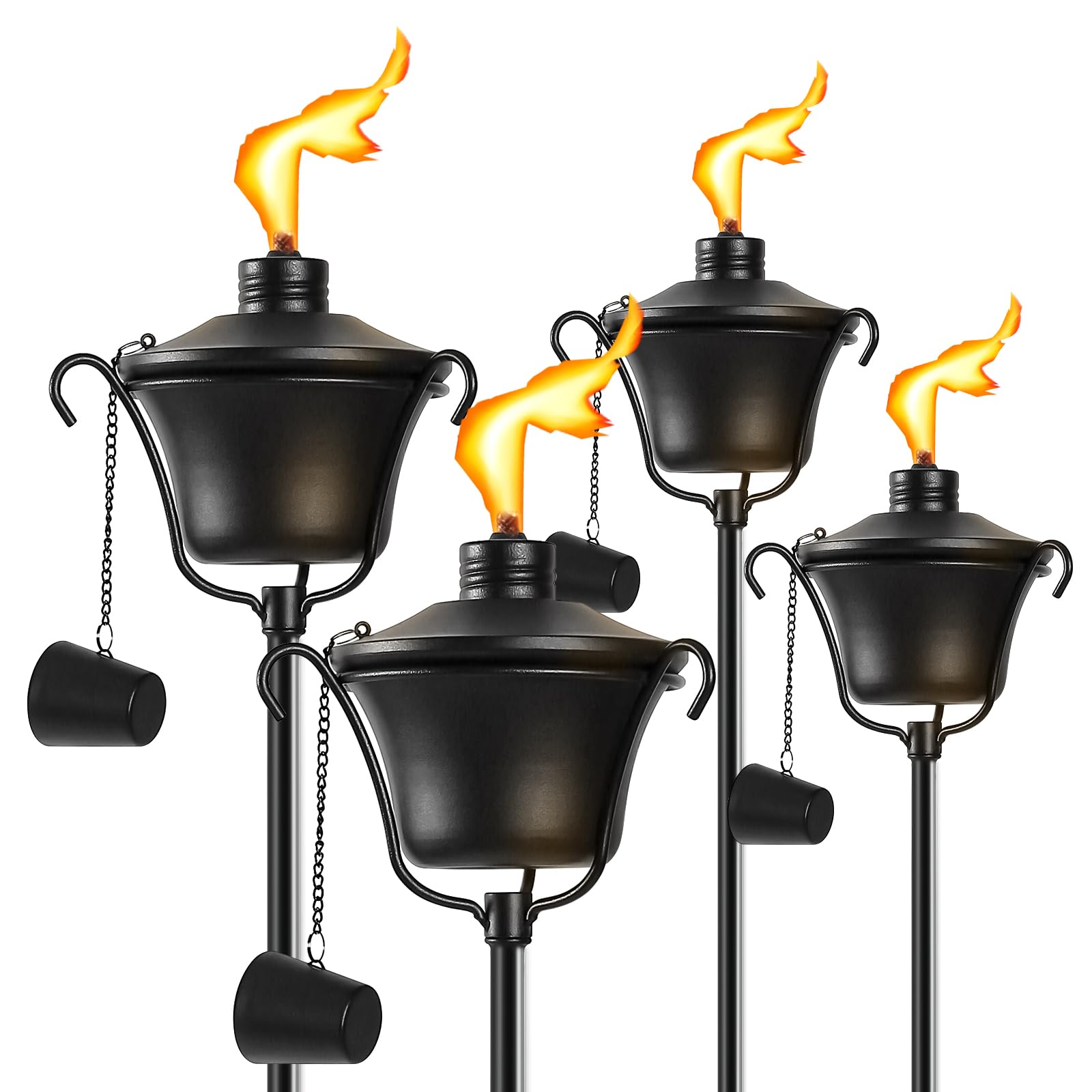 FALBAWR Citronella Torches Set of 4, 3-Prong Grounded Stake Outdoor Torches ,14.5 oz Garden Torches for Outside, 58 inch Outdoor