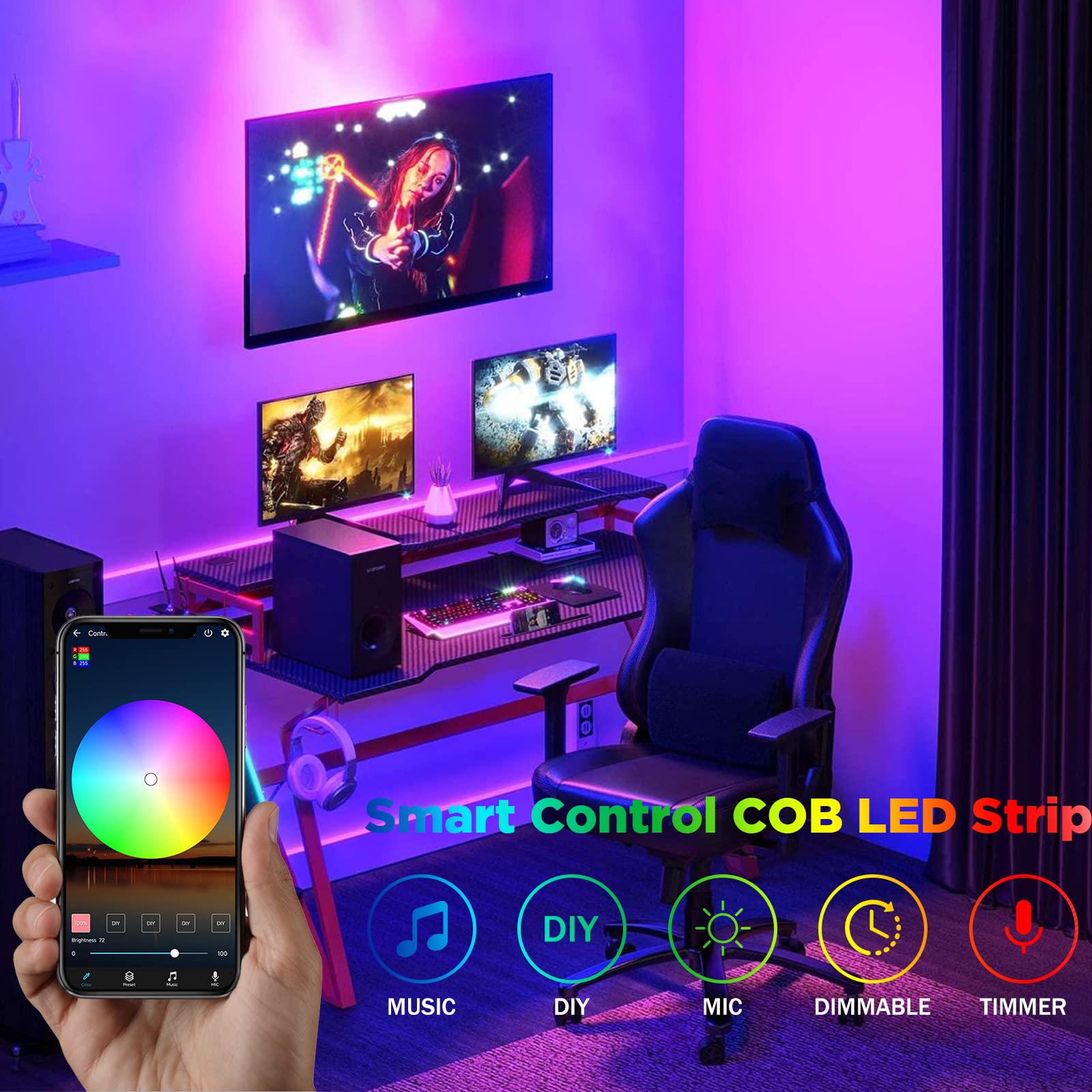 QiGe RGB LED Strip Lights 4.92ft, 5V, Color Changing, APP Control, Music Sync, Remote, Indoor Home Decoration