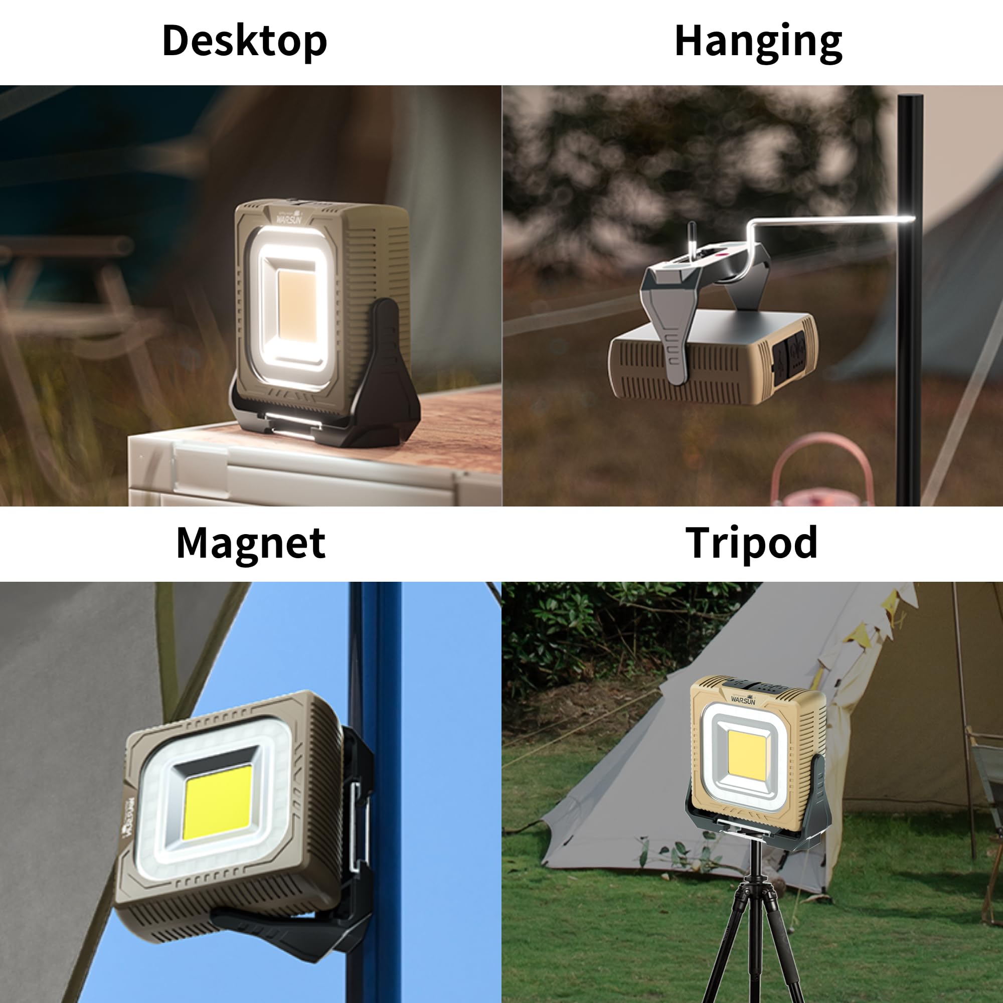 WARSUN Rechargeable LED Camping Lantern Mini Tripod Work Light 6 Modes, 1000 LM High Lumens Portable Magnetic Flashlight, Lightw