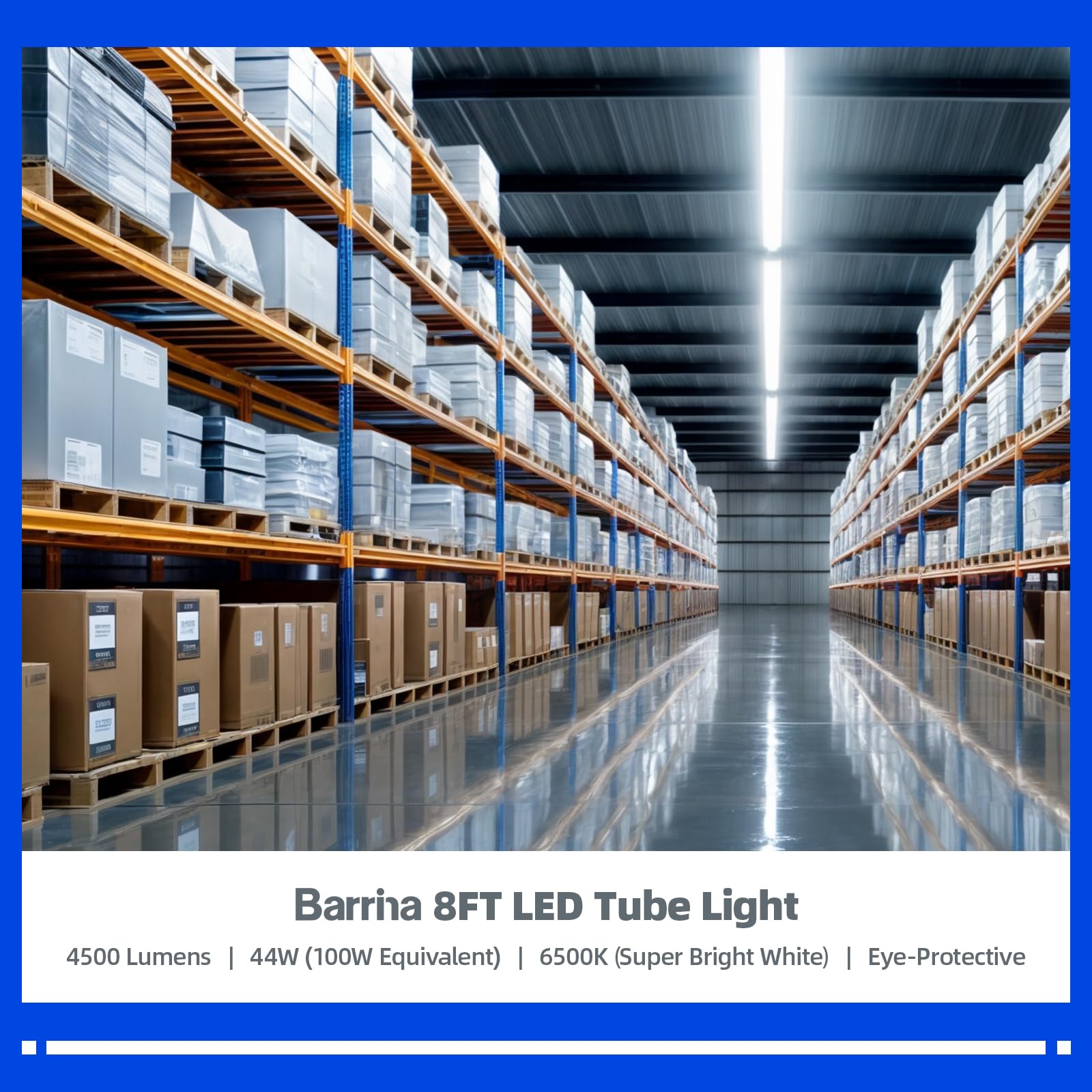 Barrina 8FT LED Bulbs, 44W 4500 Lumen, 6500K Frosted T8 T10 T12 Replacement Tube, Dual-End Powered, 4 Pack