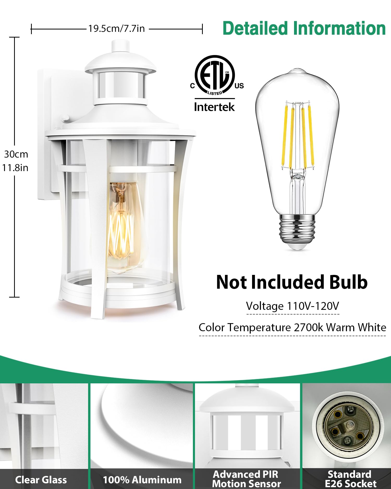 Lamomo Porch Lights Outdoor White, Dusk To Dawn Wall Light Fixtures, Exterior Front Sconces Wall Mounted Lighting, Waterproof An