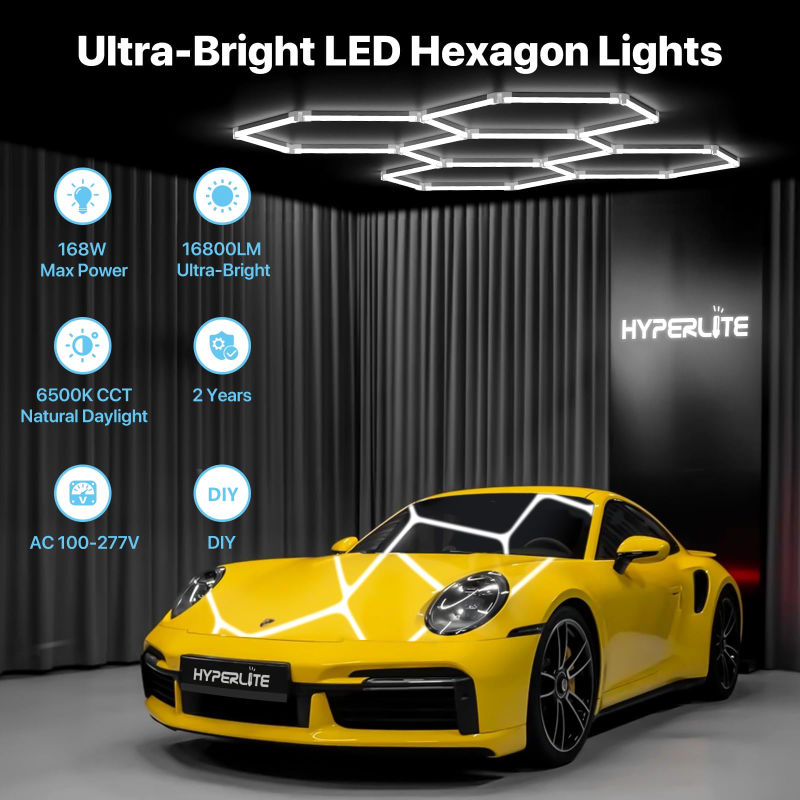 Hyperlite Gen 2 Hexagon Led Lights: 168W 16800Lm 5 Grids Diy Hexagon Led Lights, 6500K Ultra Bright, Easy Install, Durable Desig