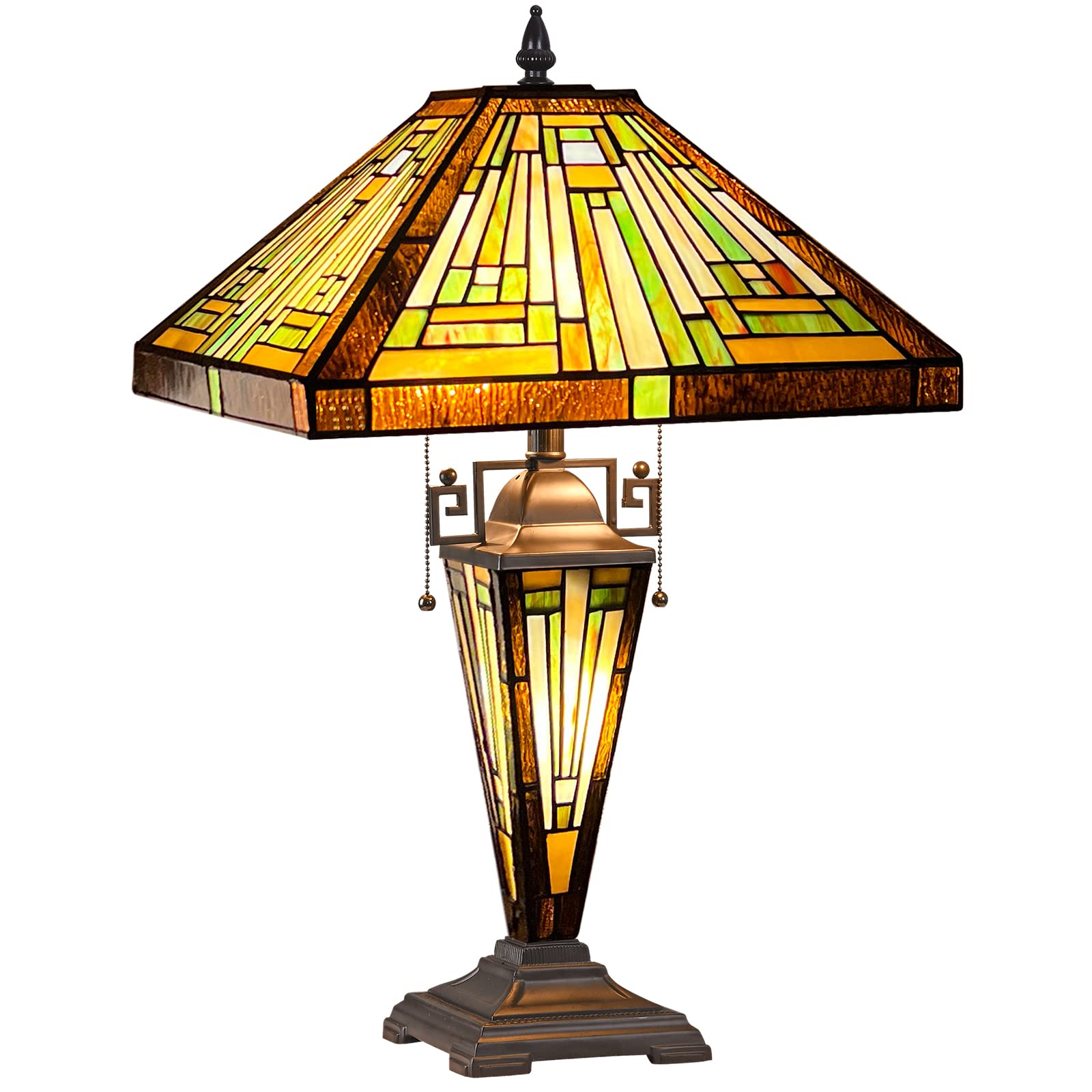 Capulina Tiffany Lamp, Amber Brown Mission Style Stained Glass Table Lamp 3-Light 12X12X23 Inches Mother-Daughter Vase Reading Desk Light Decor For Home Office Bedroom Living Room
