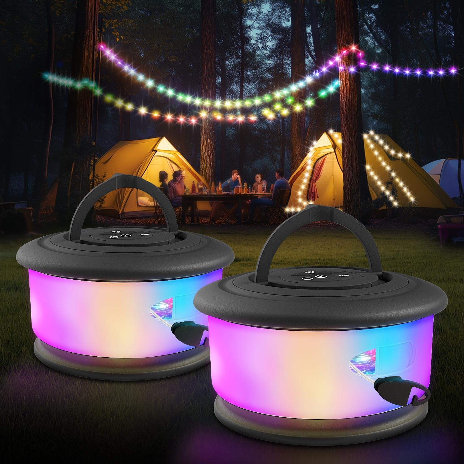 Zocelight 2pcs Camping String Lights, 32.8FT Rechargeable LED Lamp, 19 Lighting Modes, Black, Model L26-Black-2pcs