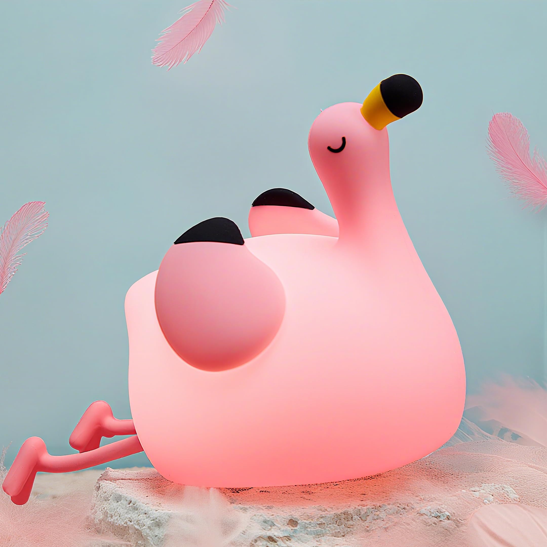 FAMIDUO Flamingo Night Light for Kids,Pink Flamingo Gift, Silicone LED Squishy Animal Lamp,Dimmable/Timer Nursery Nightlight for