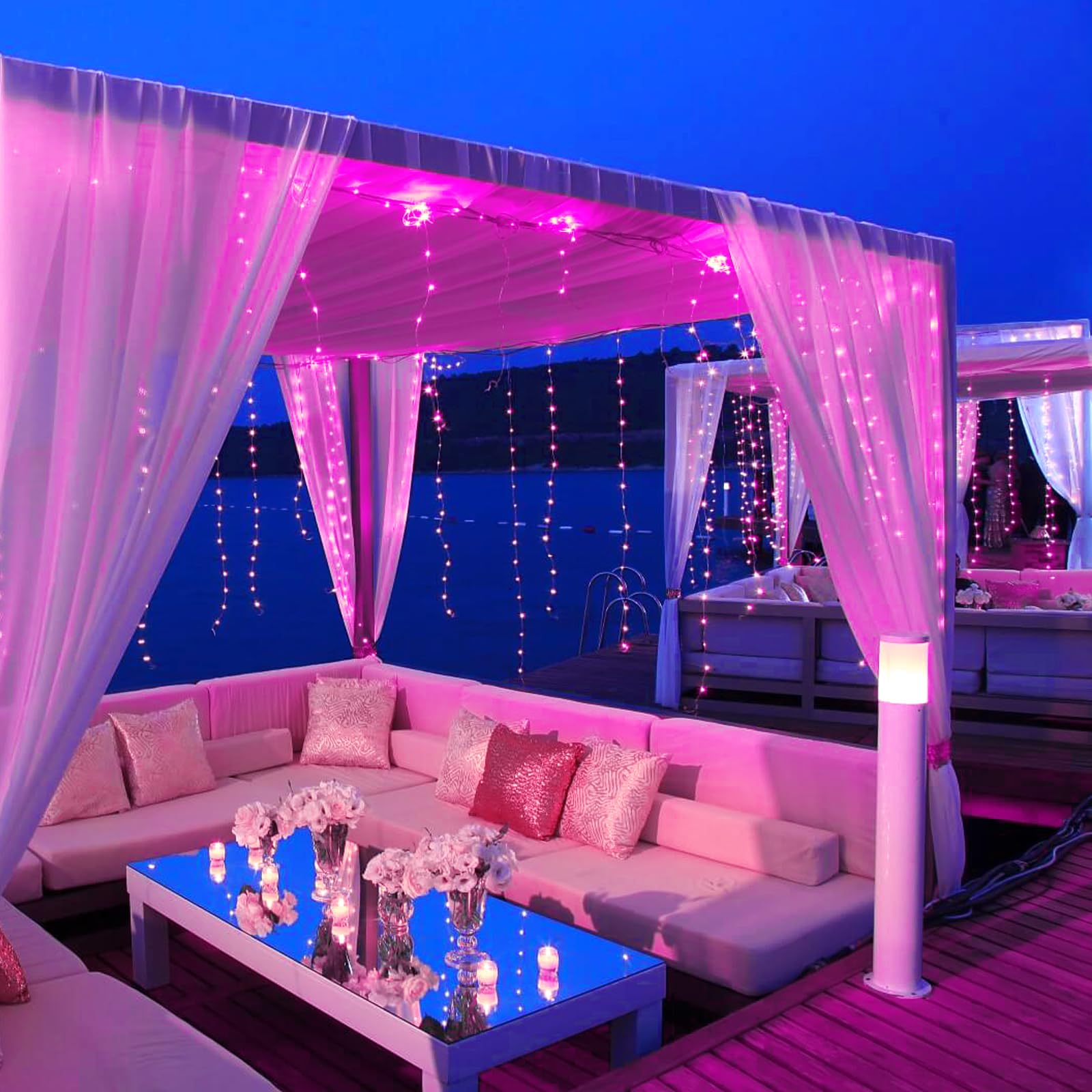 Jmexsuss 2 Pack Pink Solar Christmas Lights, 33Ft 100 Led Solar String Lights Outdoor Waterproof, 8 Modes Solar Fairy Lights For