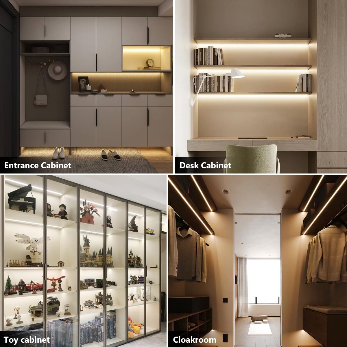 tlinkosta Cabinet Light COB LED Strip - Dimmable Touch Control, 6.6ft, White Light, 6-in-1 for Display Cabinets & Shelves