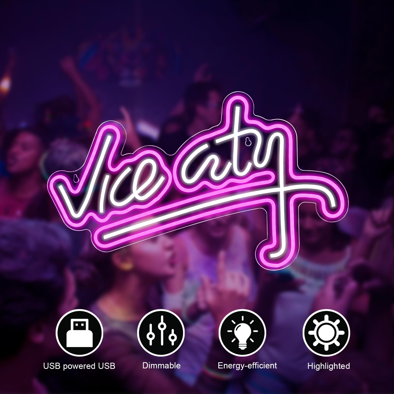 NXYX Neon Sign Pink LED for Bedroom Wall Decor, USB Powered, 18.5x11.4 inches, Vice City, Model NXYX-NS-Vice City