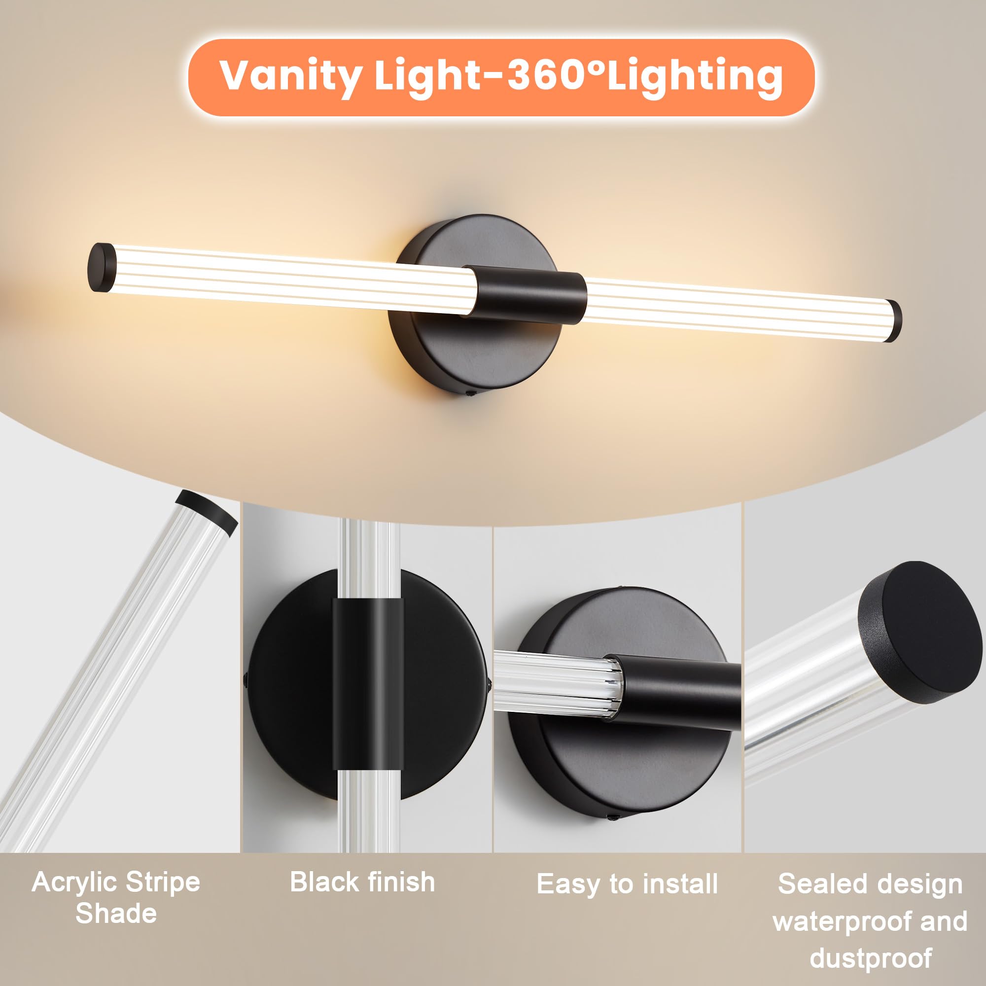 Gednbo Bathroom Wall Sconces Set Of 2 Hardwired  Dimmable 5Cct Led Bathroom Light Fixtures Over Mirror  360 Full Lighting 23 Inch Black Vanity Light Bar Modern Wall Sconce For Bedroom Living Room