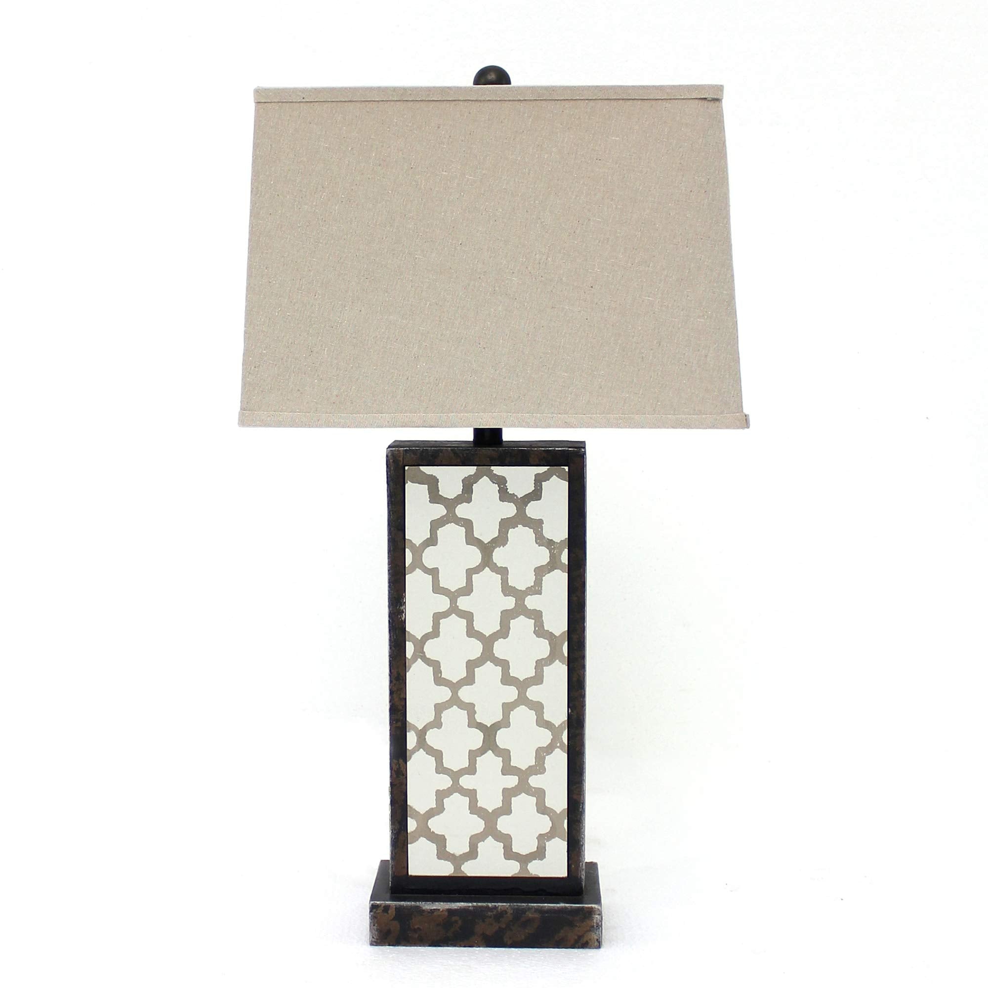 Benzara Rock Base Table Lamp, Drum Shade, Quatrefoil Pattern, Stone, Brown, Model BM217232