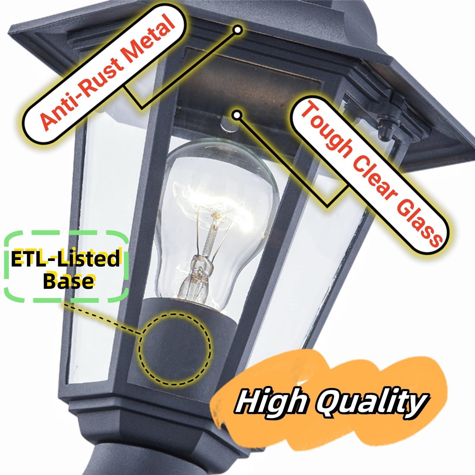 Wisbeam 2 Packs Outdoor Post Light, Pole Lantern, E26 Base 60W Max, Aluminum Housing Plus Glass, Wet Location Rated, Etl Qualifi