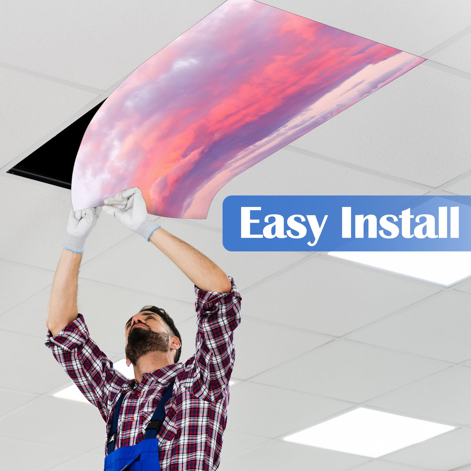 Kittmip Fluorescent Light Covers 6 Pcs with 48 Magnets, Decorative Magnetic Light Filters, Sunset Color for Classroom Office Kitchen