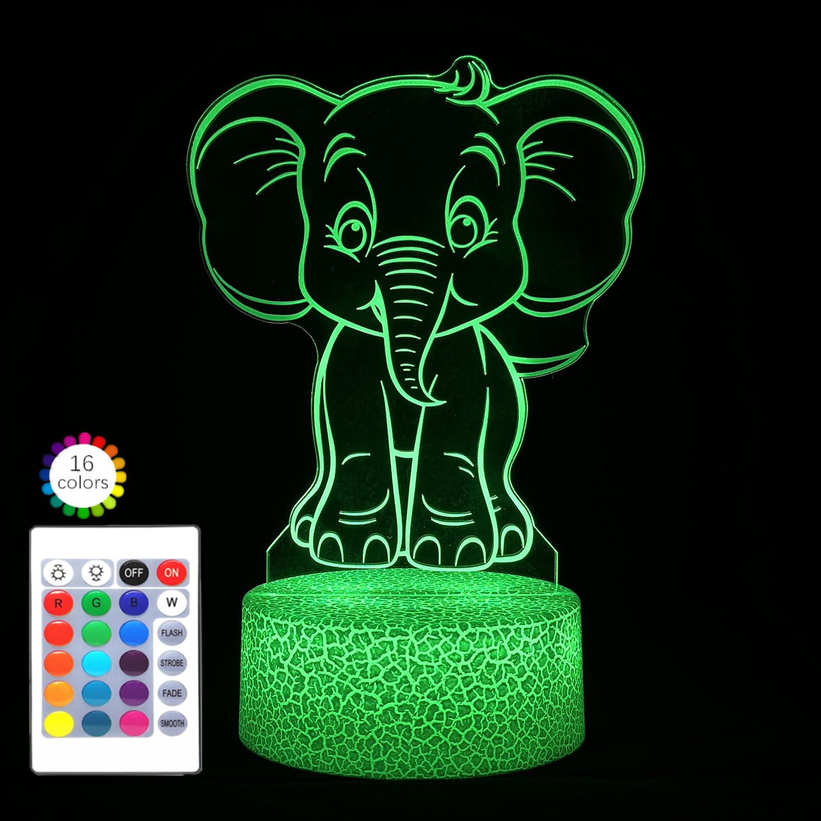 I-Chony Elephant Night Light For Kids,16 Colors Dimmable Cute Animal Lamp With Remote,Smart Touch,Usb Cable,Room Decor Lamp,Elep