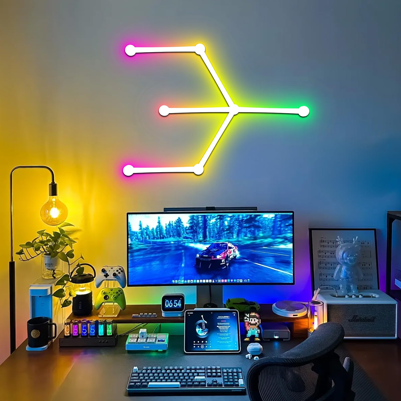 Phylosal Smart WiFi LED Wall Lights  16M+ Color Dimmable Gaming Light Works with Alexa and Google Assistant  Music Sync  DIY and Timer Feature  RGB Light Bars for Gaming Room  Bedroom (6 Pcs White)