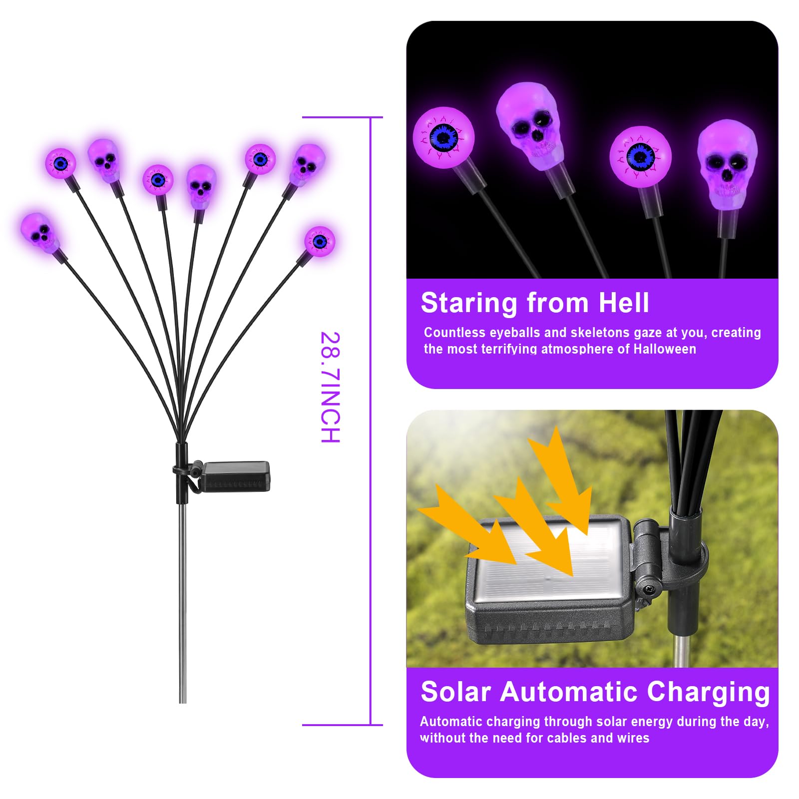 Fensan Solar Halloween Lights Outdoor,Halloween Decorations Outdoor, Scary Halloween Eyeball Lights,4Packs 32Led,Ip65 Waterproof,Halloween Decor For Garden/Yard/Patio/Lawn/Pathway(Purple)