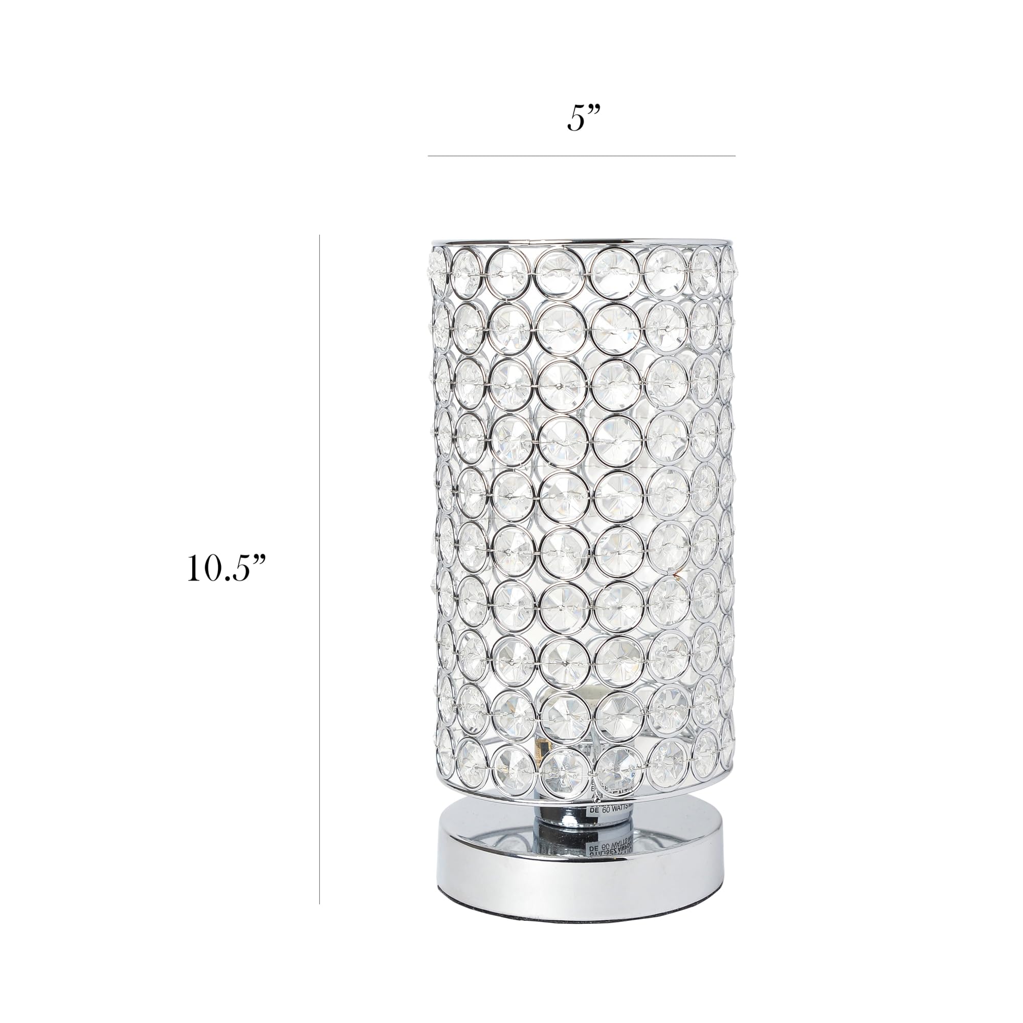 Elegant Designs Lt1051-Chr Elipse Crystal Bedside Nightstand Cylindrical Uplight Table Lamp, Chrome