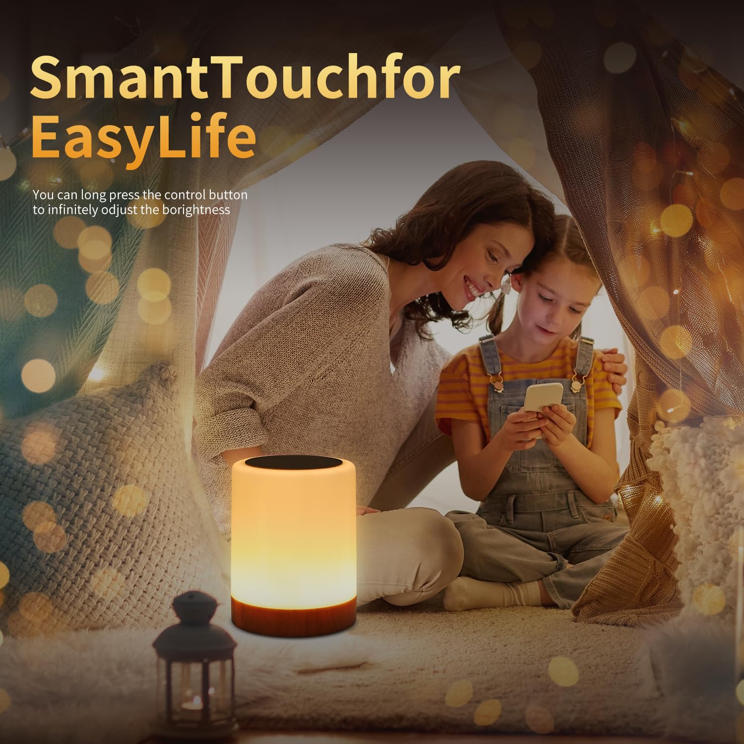 OORUN Touch Bedside Table Lamp, 13 RGB Colors, Remote Control, 3.74inD x 3.74inW x 4.8inH, Brown, Model F8