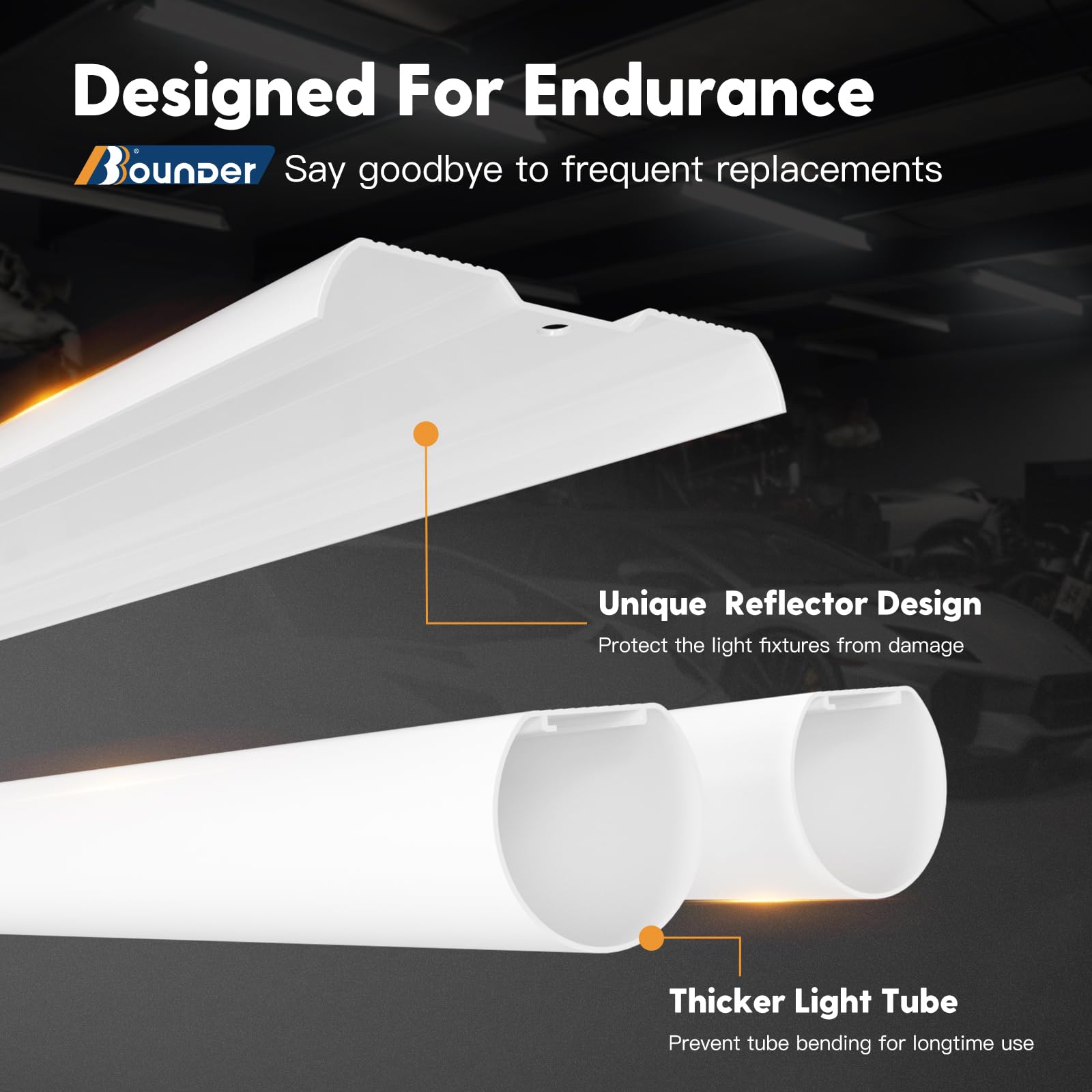 BBOUNDER Linkable LED Shop Light, 12 Pack, 4FT, 6500K Cool Daylight, 4400 LM, Black with Reflector, Surface & Suspension Mount